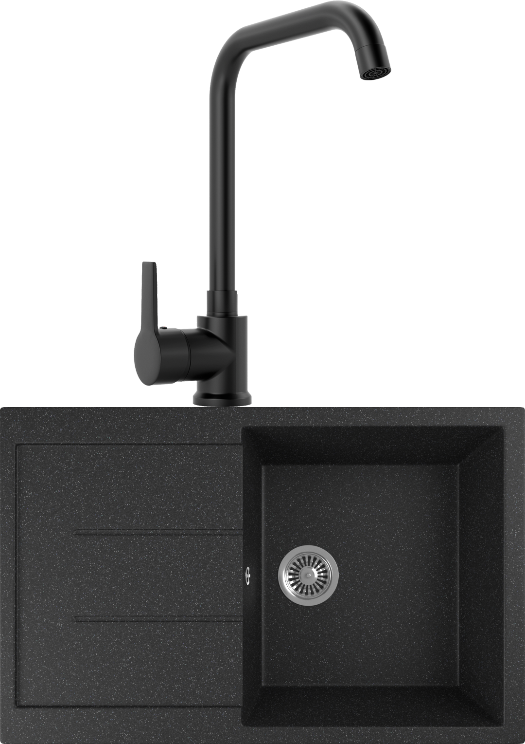Комплект Мойка кухонная Domaci Бьелла DMC-25 черная + Смеситель для кухни MEGA Ege MG-PL10-B черный