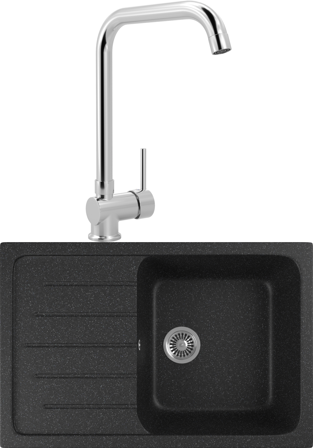 Комплект Мойка кухонная Domaci Бьелла DMC-76 черная + Смеситель для кухни MEGA Didim MG-CM107 хром