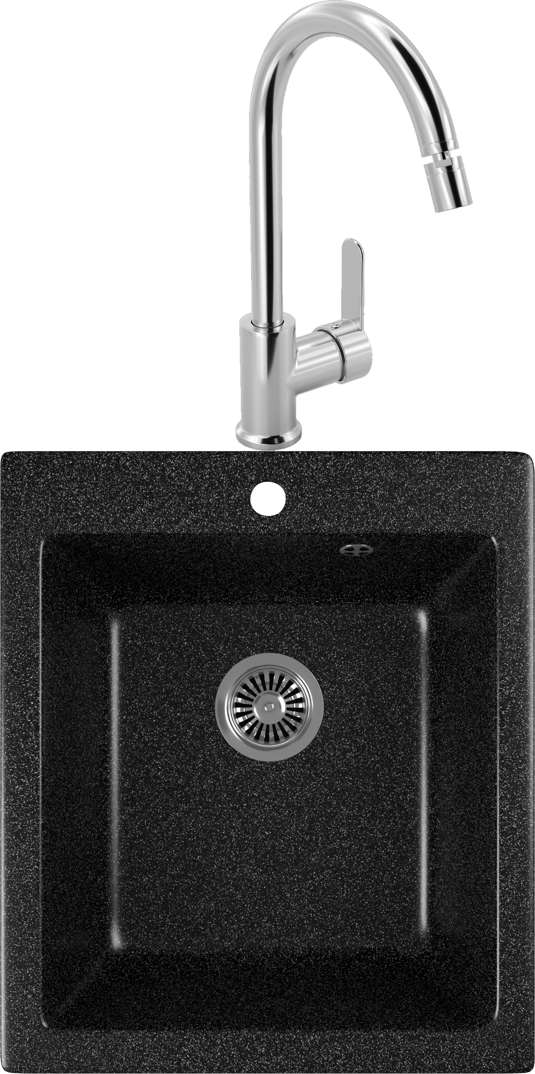 Комплект Мойка кухонная Domaci Бьелла DMC-17 черная + Смеситель для кухни MEGA City MG-ZRV102 хром