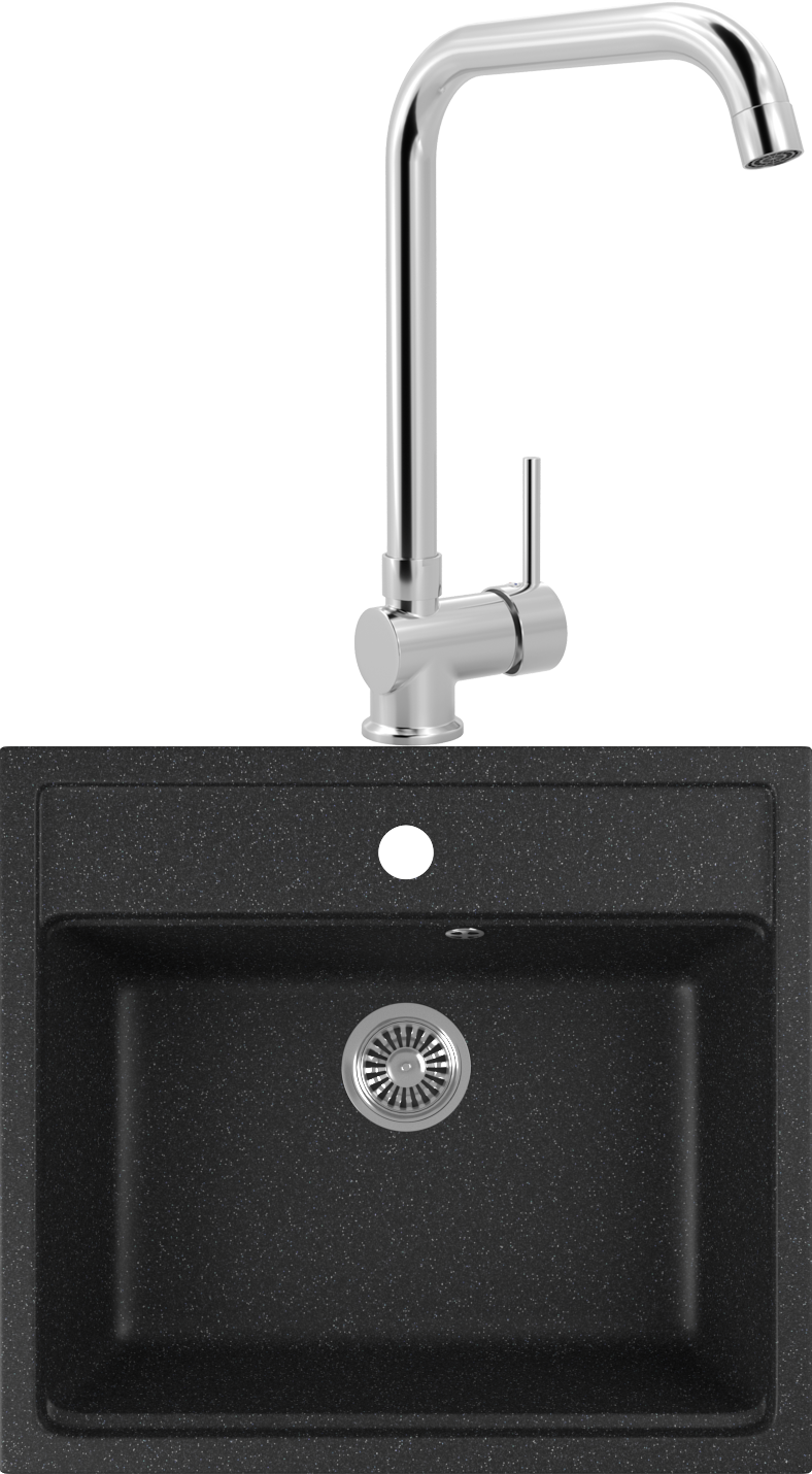 Комплект Мойка Domaci Бьелла DMC-06 черная + Смеситель MEGA Didim MG-CM107 хром