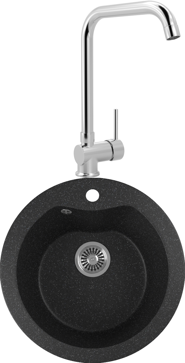 Комплект Мойка кухонная Domaci Бьелла DMC-08S черная + Смеситель для кухни MEGA Didim MG-CM107 хром