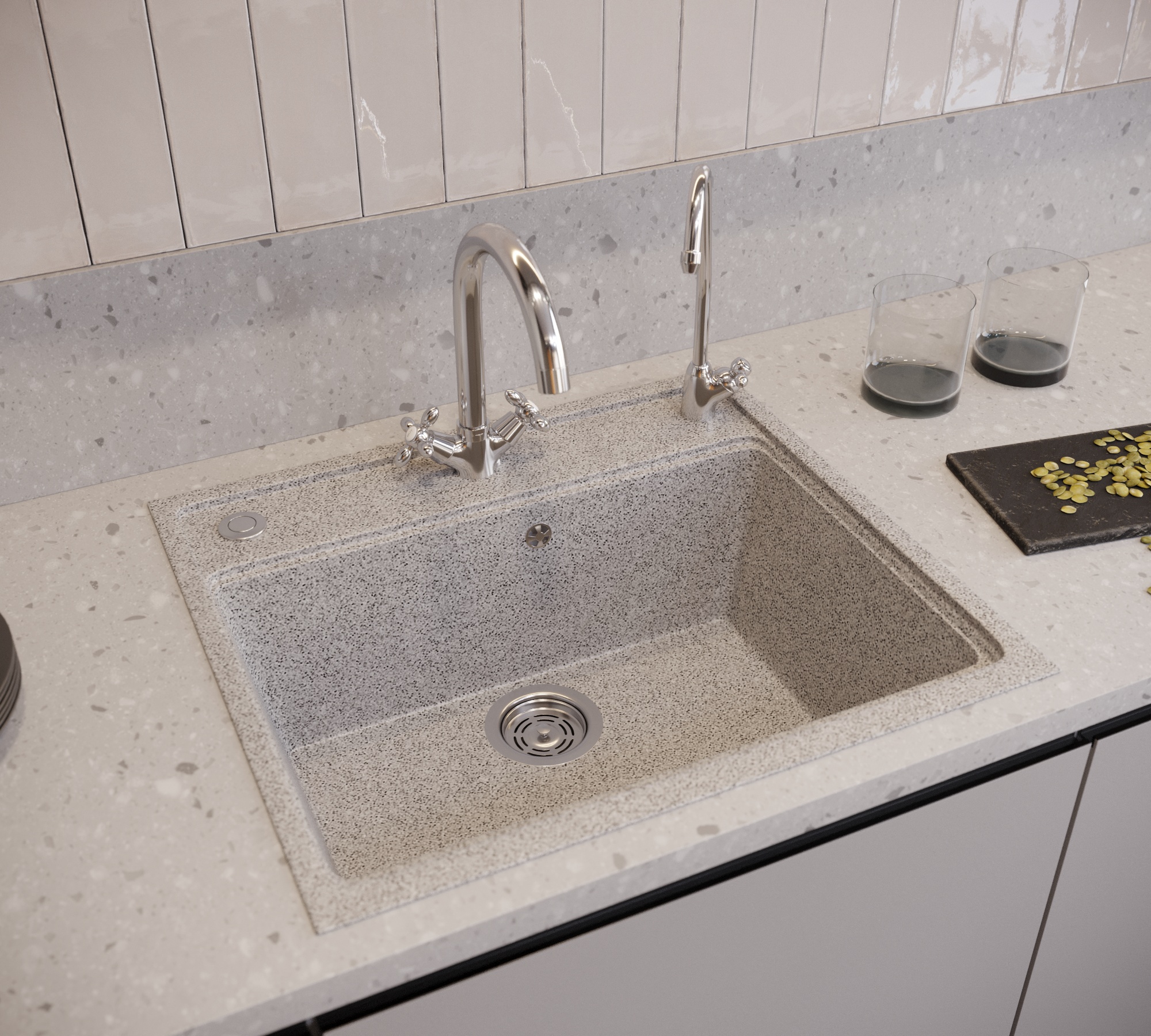 Комплект Мойка Domaci Бьелла DMC-06 серая + Смеситель Равенна D1700000