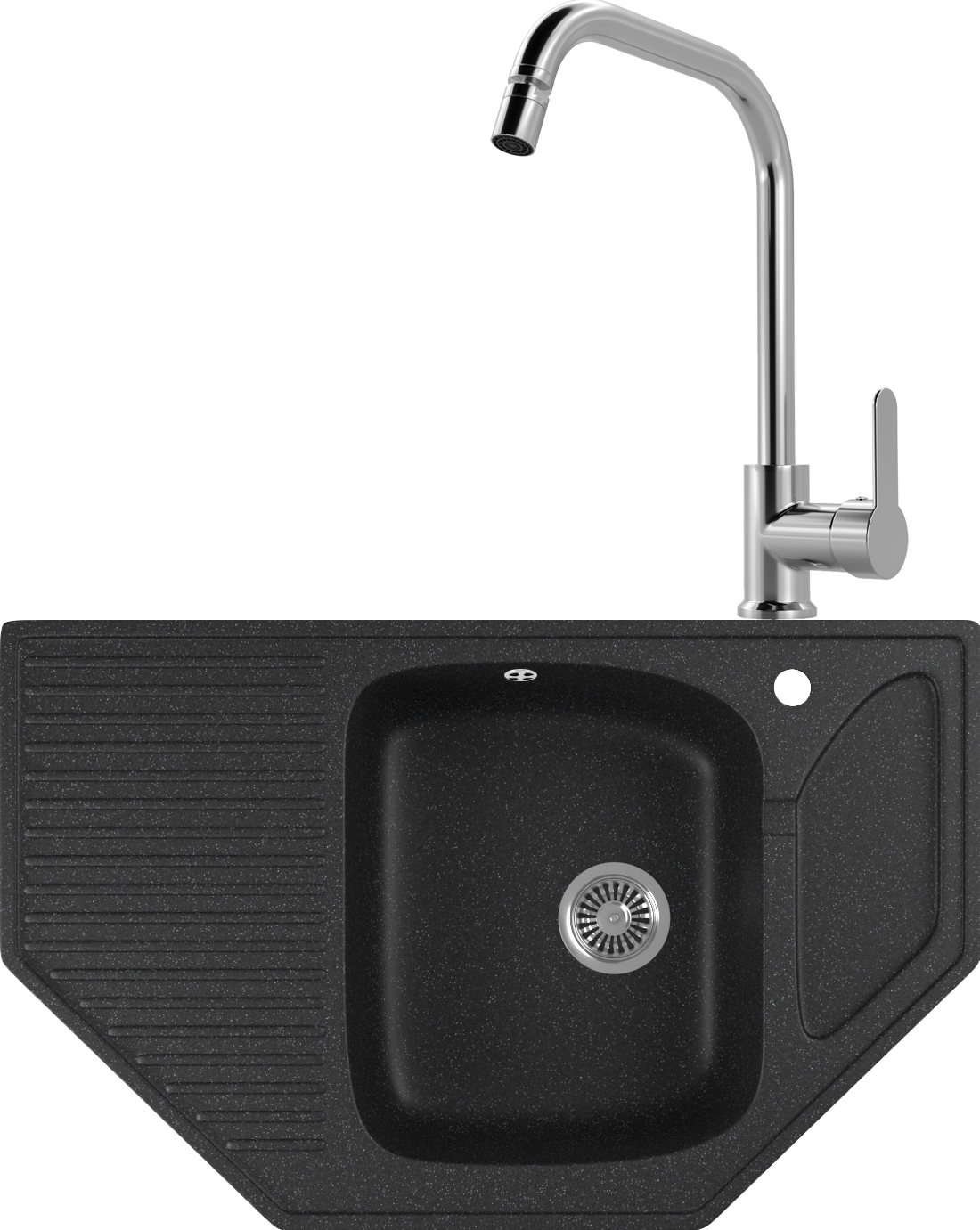 Комплект Мойка кухонная Domaci Бьелла DMC-10 черная + Смеситель для кухни MEGA City MG- ZRV104 хром