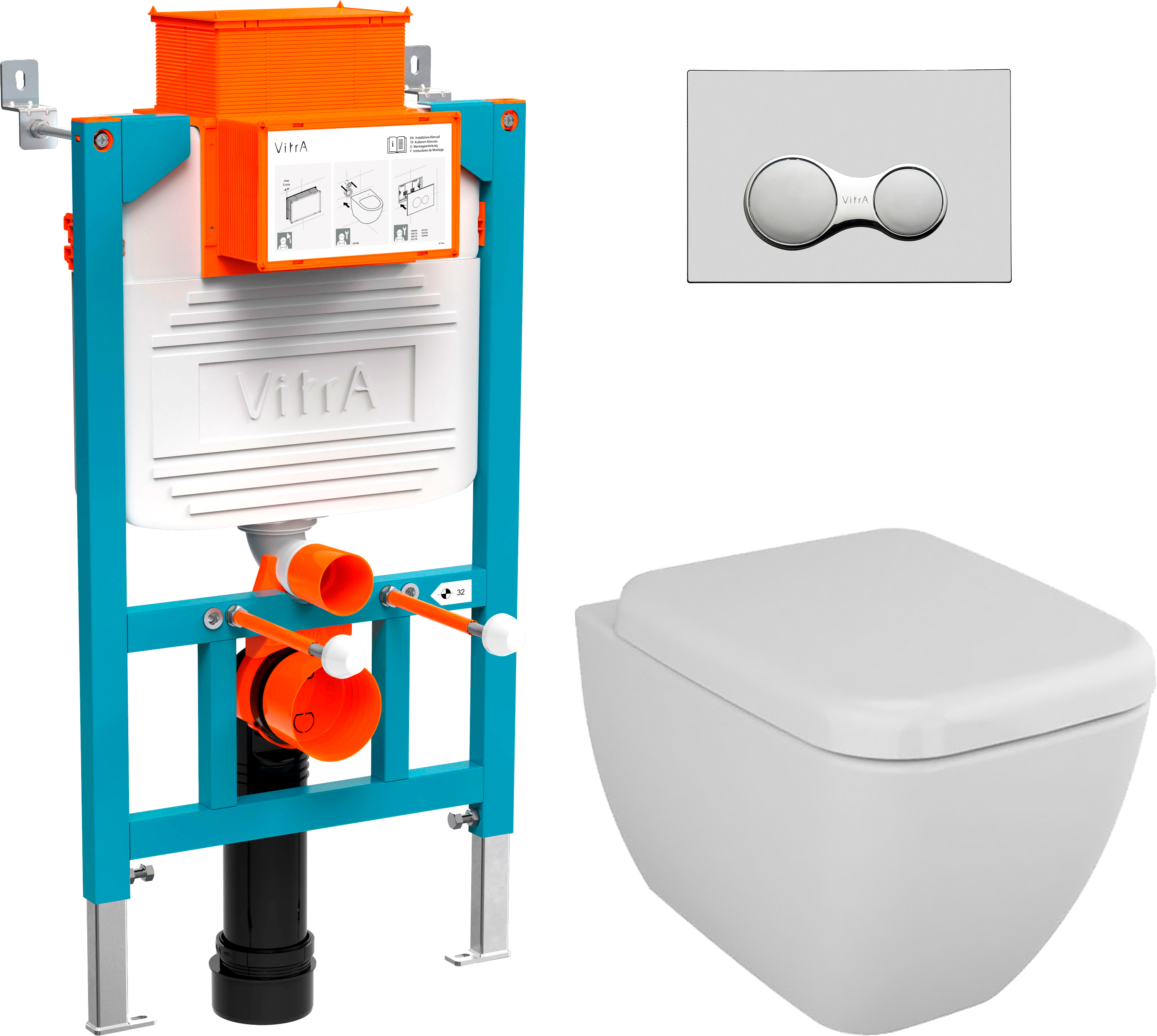 Комплект Унитаз подвесной Vitra Shift 7742B003-0075 с крышкой 91-003-009 + система инсталляции 800-2017 кнопка смыва хром