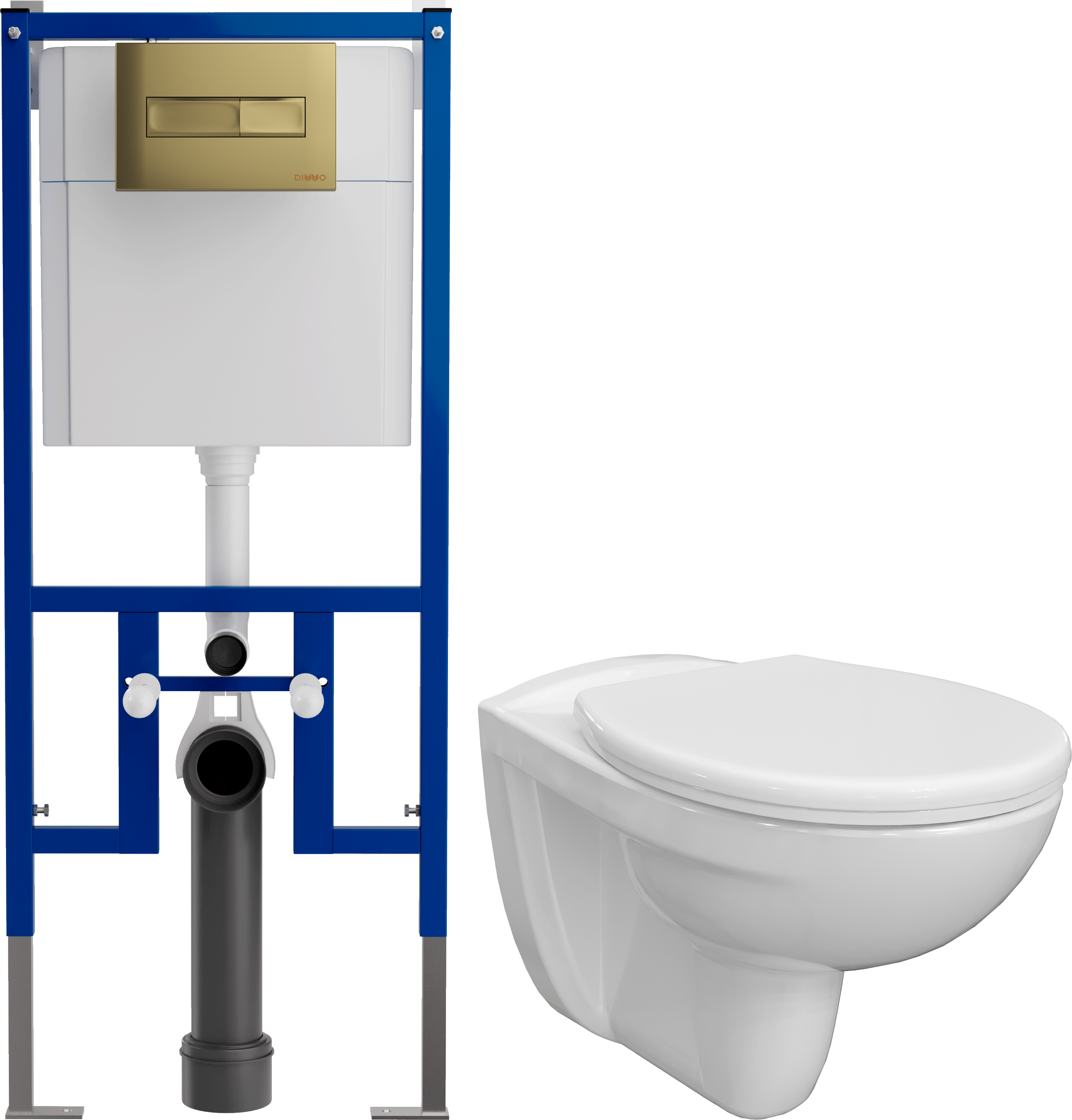 Комплект Унитаз подвесной DIWO Анапа  + Инсталляция 4501 + Кнопка 7325 золотая