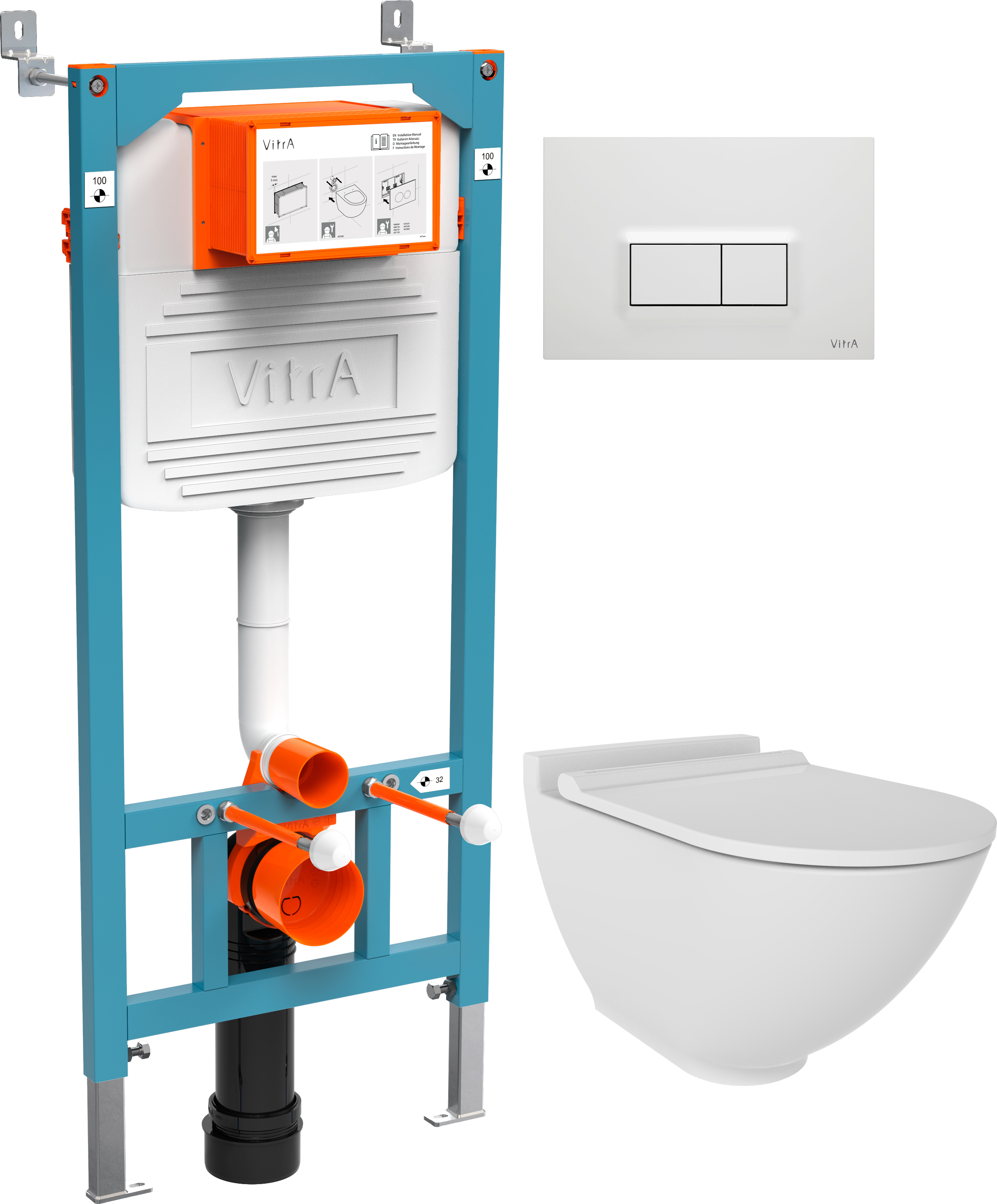 Комплект Унитаз подвесной STWORKI Rotenburg WH52 безободковый + Инсталляция для унитазов VitrA 800-2012 с белой кнопкой смыва