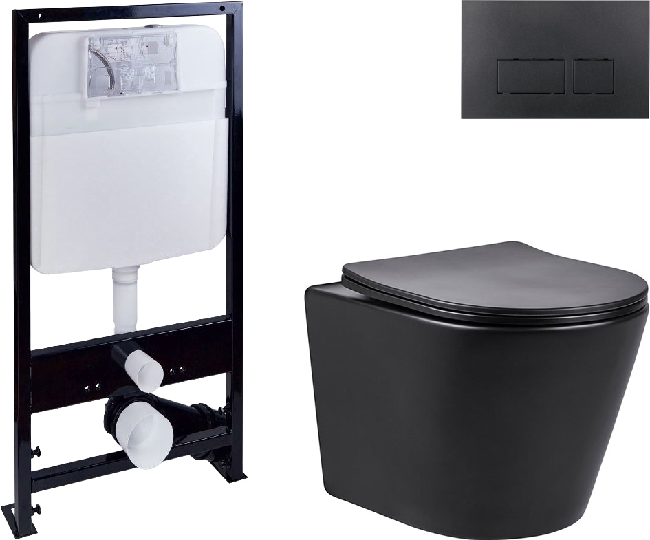 Комплект  Унитаз подвесной Vincea Piatti VT1-11MB черный + Система инсталляции EWRIKA ProLT 0026-2020 + Кнопка смыва EWRIKA 0044 черная матовая