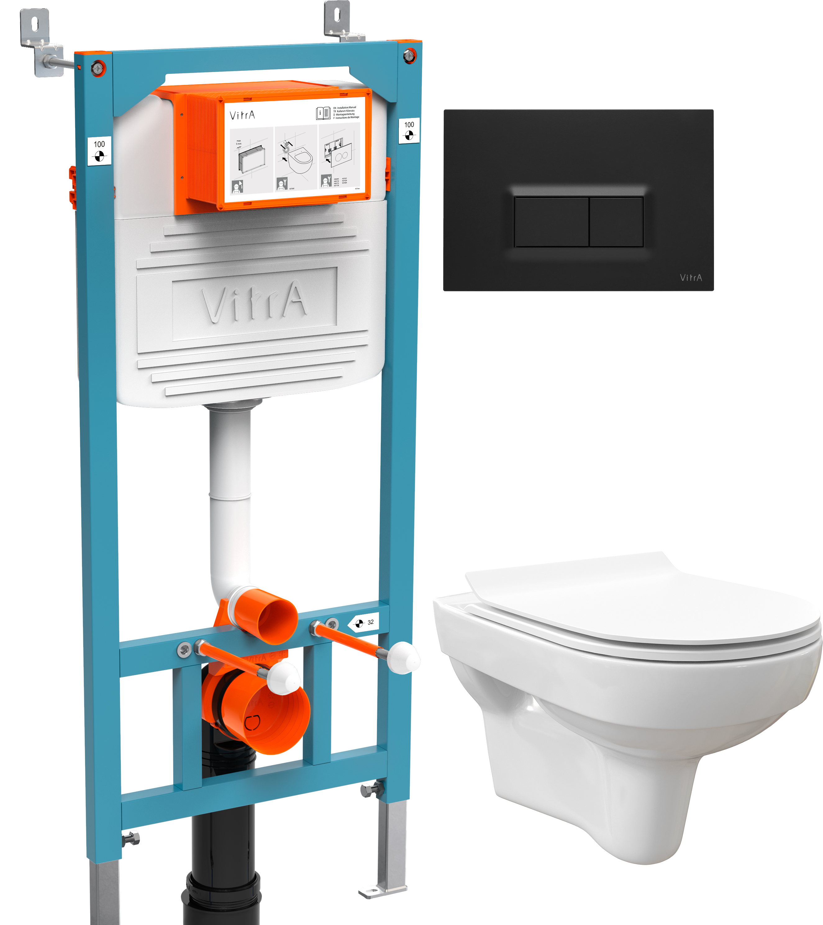 Комплект Унитаз подвесной STWORKI Хельсинки Clean On DPL EO slim 63429 безободковый + Инсталляция VitrA 800-2014 с черной кнопкой смыва