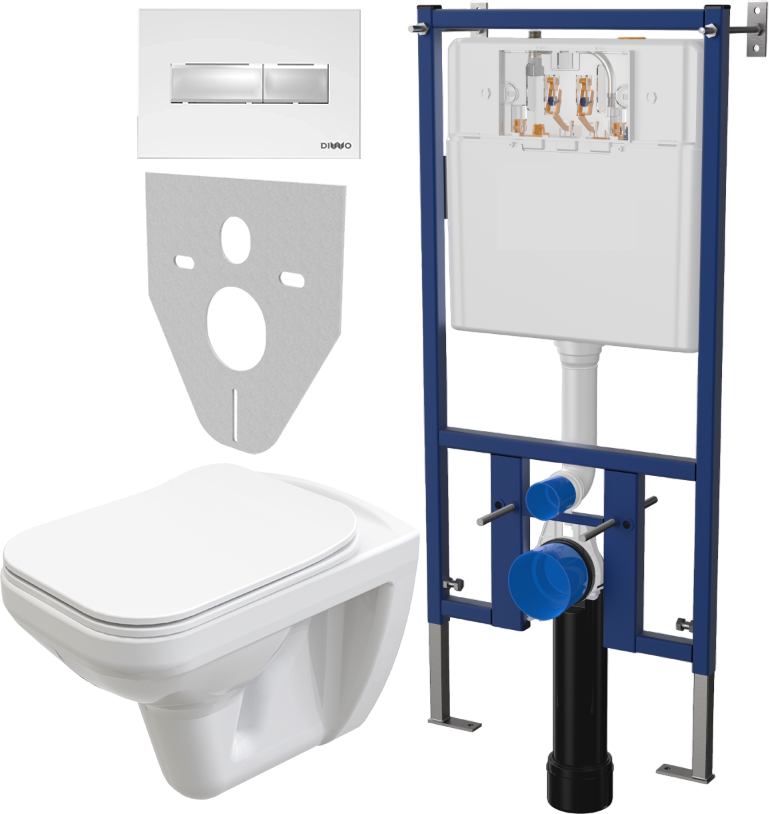 Комплект Унитаз подвесной STWORKI Дублин SETK3504-0605-001-1-6000 с микролифтом + Система инсталляции для унитазов DIWO 4501 + Кнопка смыва DIWO 7320 белая