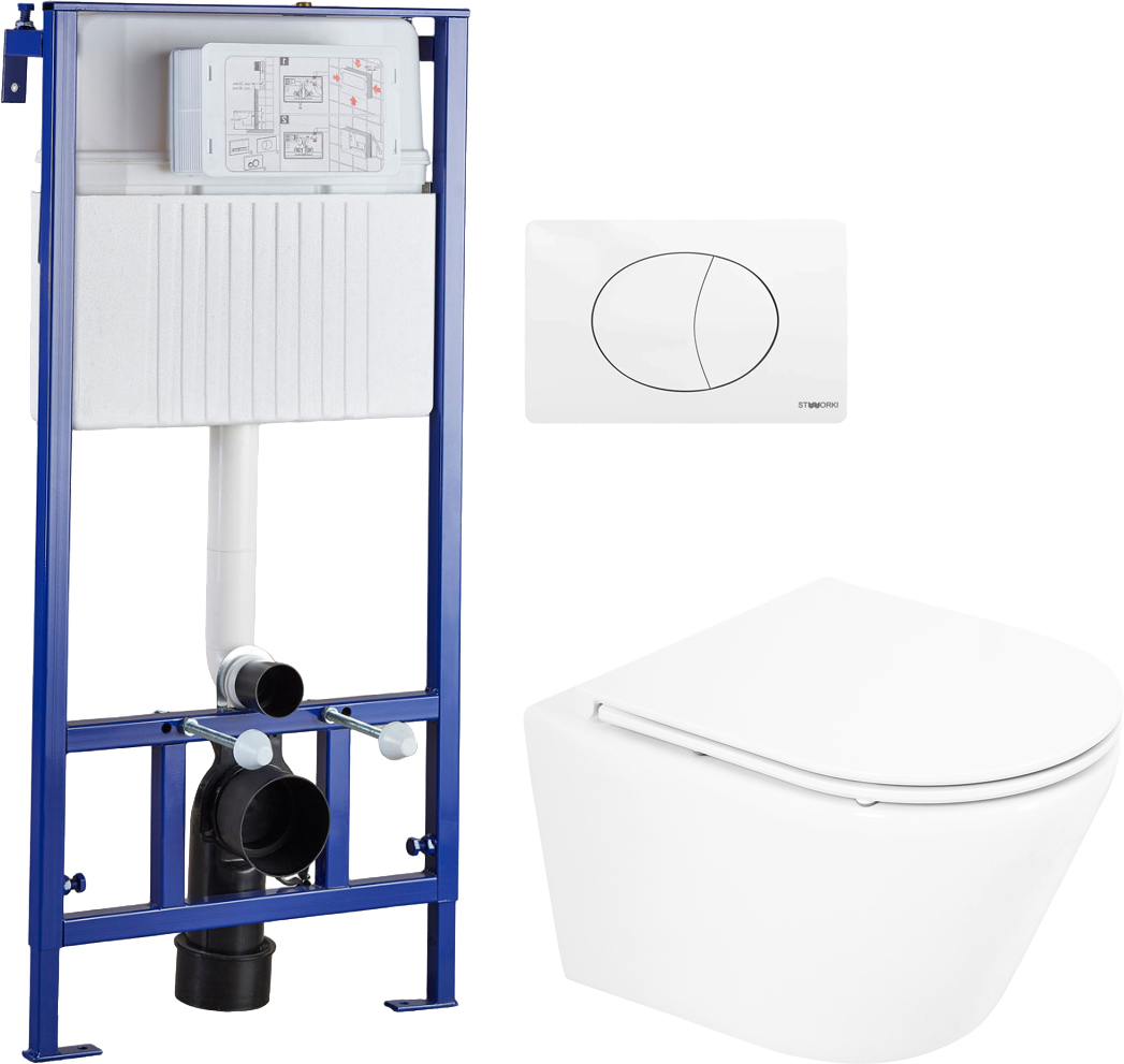 Комплект STWORKI Унитаз подвесной BelBagno Tre BB8001CHR/SC + Система инсталляции для унитазов STWORKI 510163 + кнопка смыва