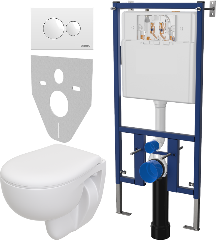 Комплект 4 в 1 Унитаз подвесной Seramiksan Natura A051041H + Сиденье AG50002 + Инсталляция DIWO 4501 + Кнопка 7310 цвет глянцевый белый
