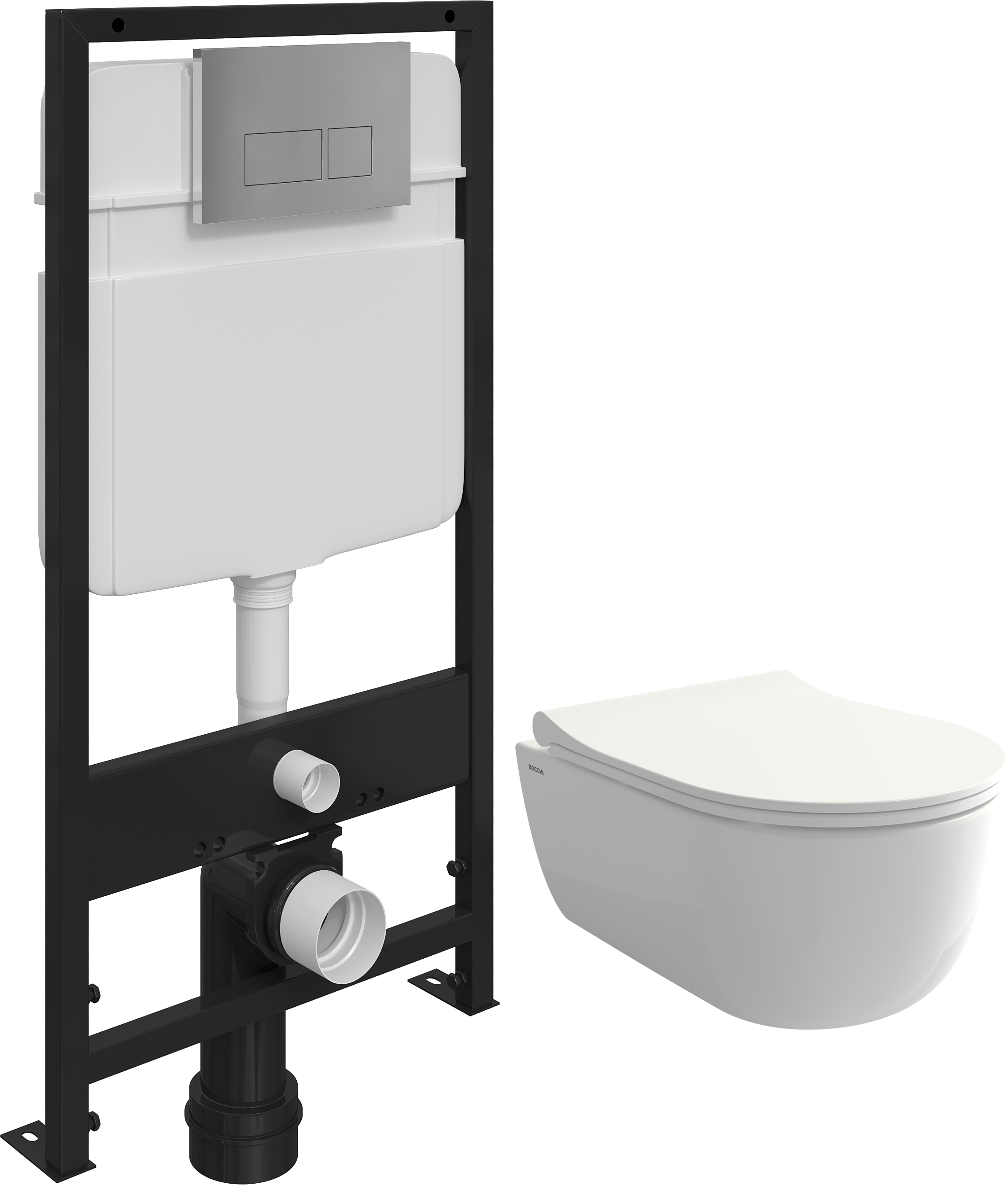 Комплект Унитаз подвесной BOCCHI V-Tondo Rimless 1417-001-0129 белый глянцевый + Крышка A0336-001 с микролифтом, глянцевая белая + Инсталляция EWRIKA ProLT 0026-2020 + Кнопка 0041 хром