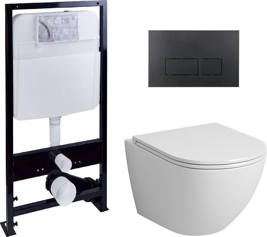 Комплект Унитаз подвесной Grossman GR-4455S безободковый + Система инсталляции EWRIKA ProLT 0026-2020 + Кнопка смыва EWRIKA 0044 черная матовая