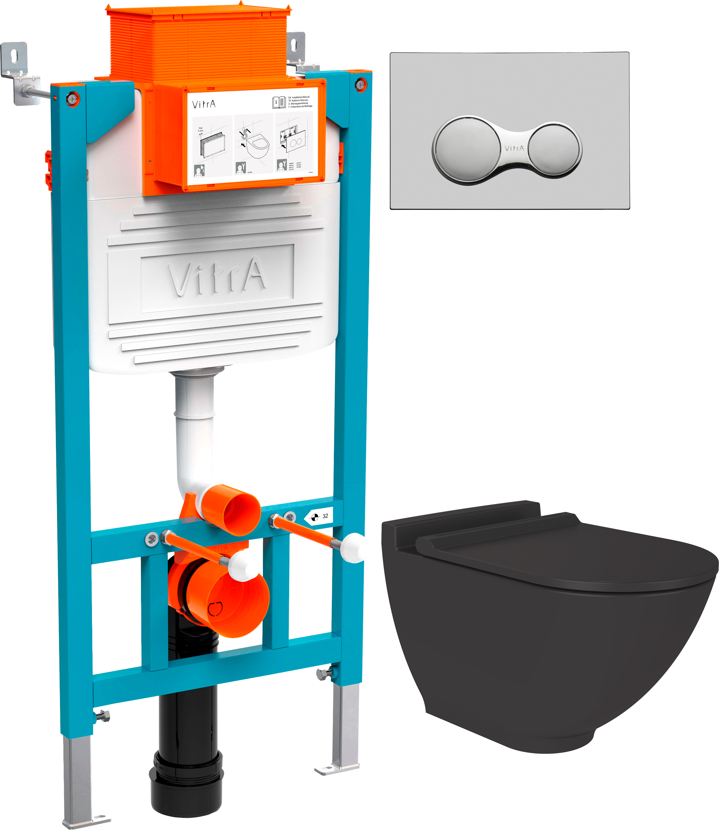 Комплект Унитаз подвесной STWORKI Rotenburg SWH52 безободковый + Инсталляция VitrA 800-2015 с кнопкой смыва, хром