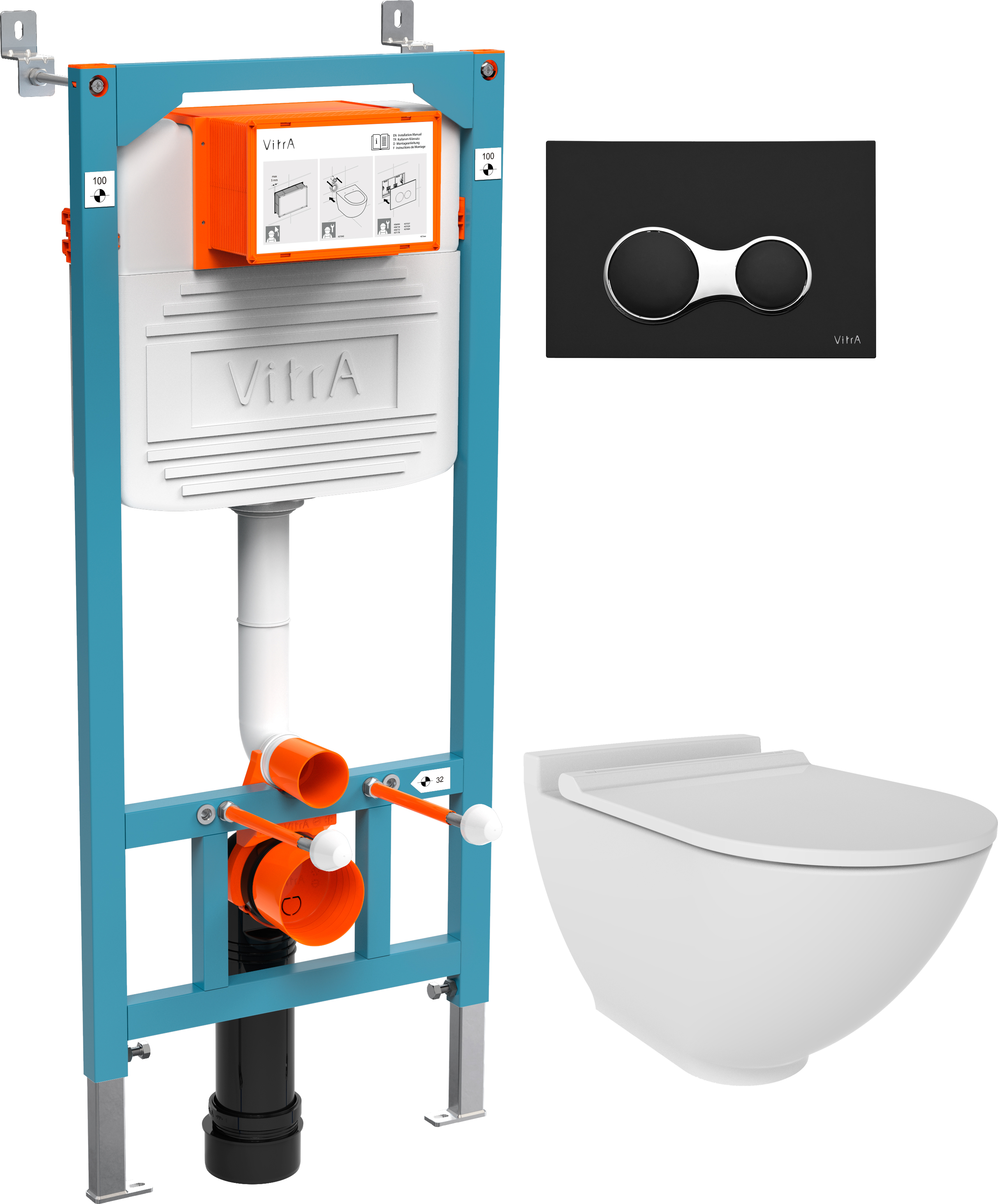 Комплект Унитаз подвесной STWORKI Rotenburg WH52 безободковый + Инсталляция VitrA 800-2011 с черной кнопкой смыва