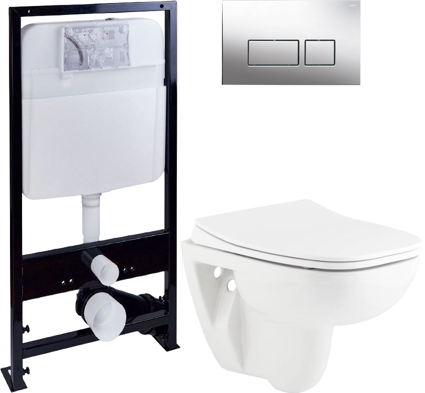 Комплект  Унитаз подвесной Seramiksan Petite A101002H + Система инсталляции для унитазов EWRIKA ProLT 0026-2020 + Кнопка смыва EWRIKA 0041 хром