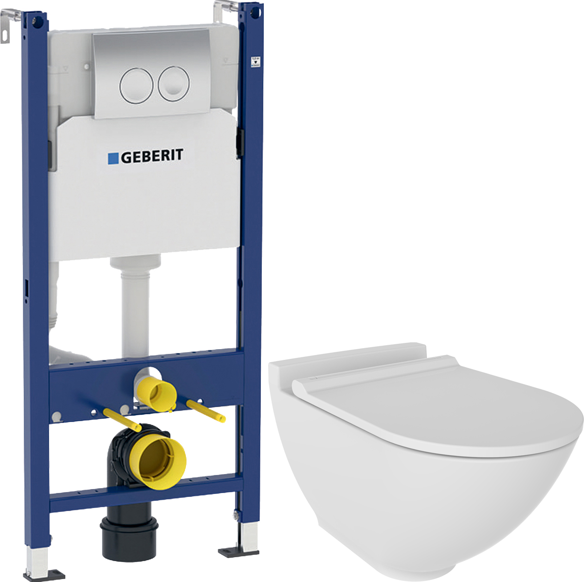 Комплект  Унитаз подвесной STWORKI Rotenburg WH52 безободковый + Система инсталляции для унитазов Geberit UP100 458.124.21.1S с кнопкой смыва хром