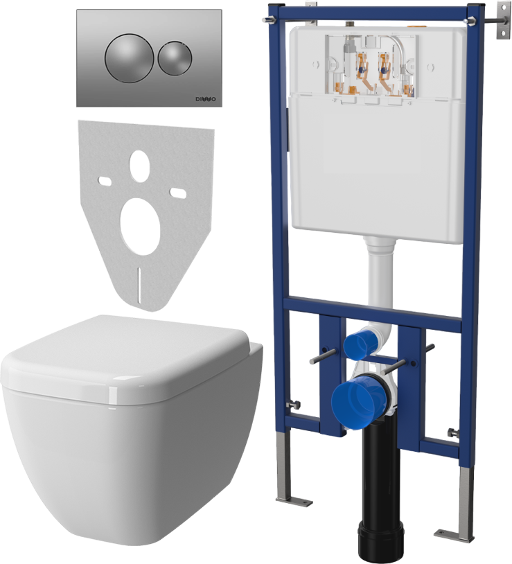 Комплект Унитаз подвесной VitrA Shift 7742B003-0075 крышка NKP Dolce 0406, безободковый, с микролифтом + Система инсталляции для унитазов DIWO 4501 + Кнопка смыва DIWO 7311 хром матовый