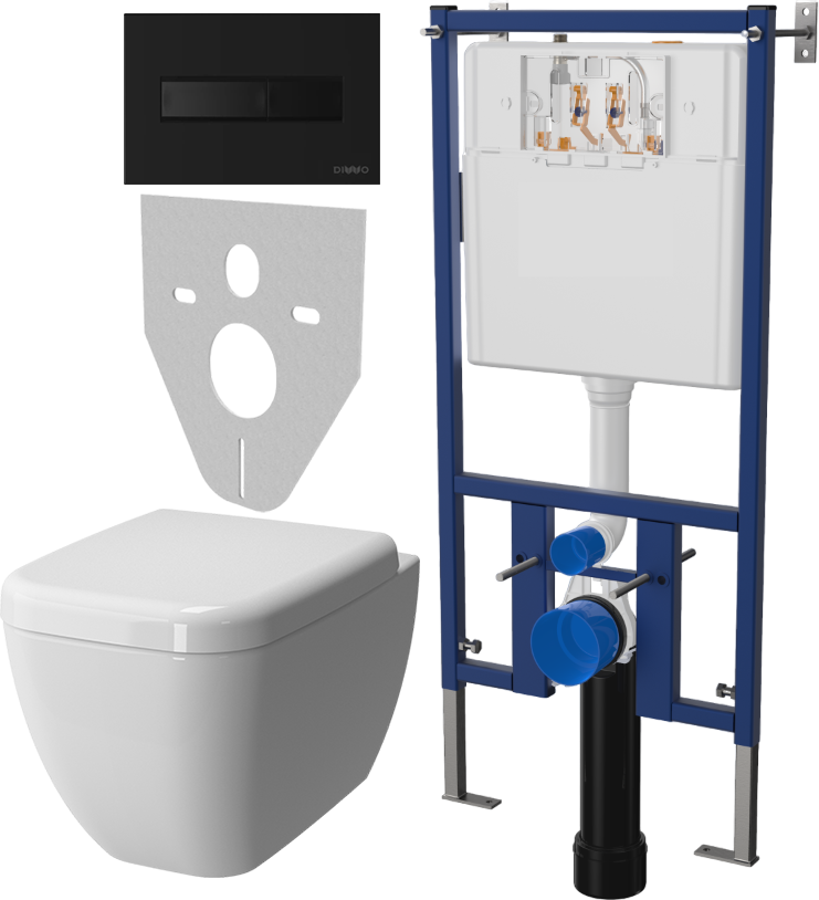 Комплект Унитаз подвесной VitrA Shift 7742B003-0075 крышка NKP Dolce 0406, безободковый, с микролифтом + Система инсталляции для унитазов DIWO 4501 + Кнопка смыва DIWO 7323 черная матовая