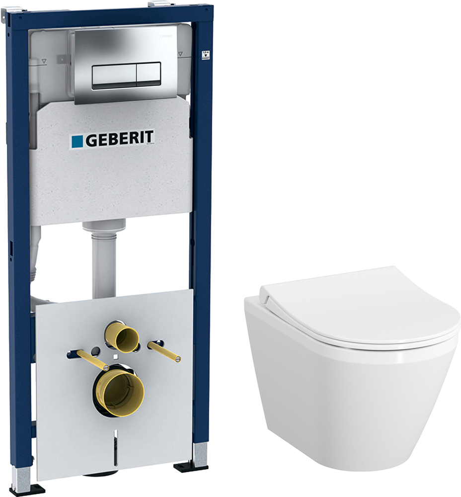 Комплект Унитаз подвесной VitrA Integra 7040B003-0075 + Крышка 110-003-019 + Инсталляция Geberit Duofix 458.128.21.1 4 в 1 с кнопкой смыва, хром
