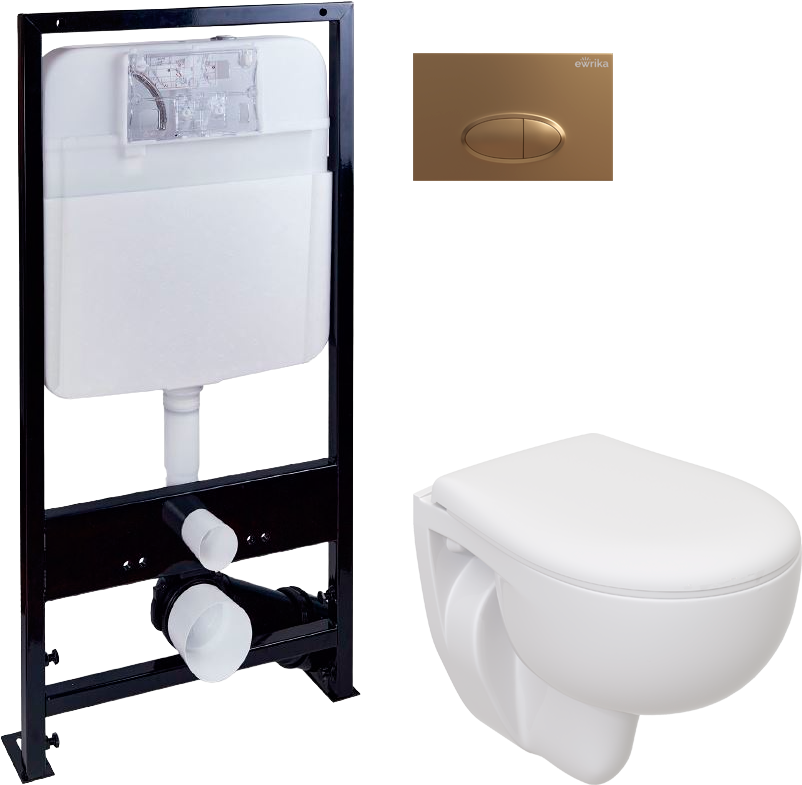 Комплект 4 в 1 Унитаз подвесной Seramiksan Natura A051041H + Сиденье AG50002 + Инсталляция EWRIKA ProLT 0026-2020 + Кнопка 0053 цвет матовое золото
