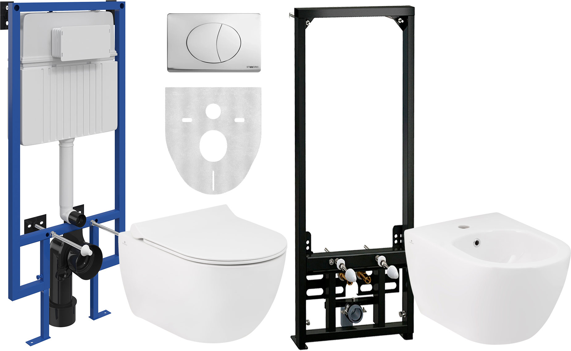 Комплект  Чаша для унитаза подвесного Seramiksan Hill A031161H безободковая + A030011 + 510162 + 230822 + A037021H + A105/1120