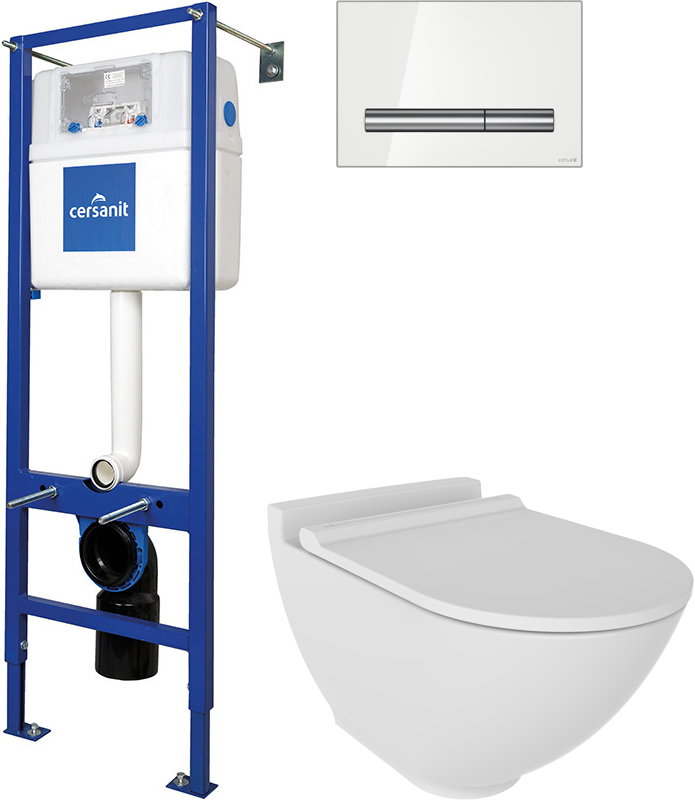 Комплект  Унитаз подвесной STWORKI Rotenburg WH52 безободковый + Система инсталляции для унитазов Cersanit Vector + Кнопка смыва Cersanit Pilot P-BU-P