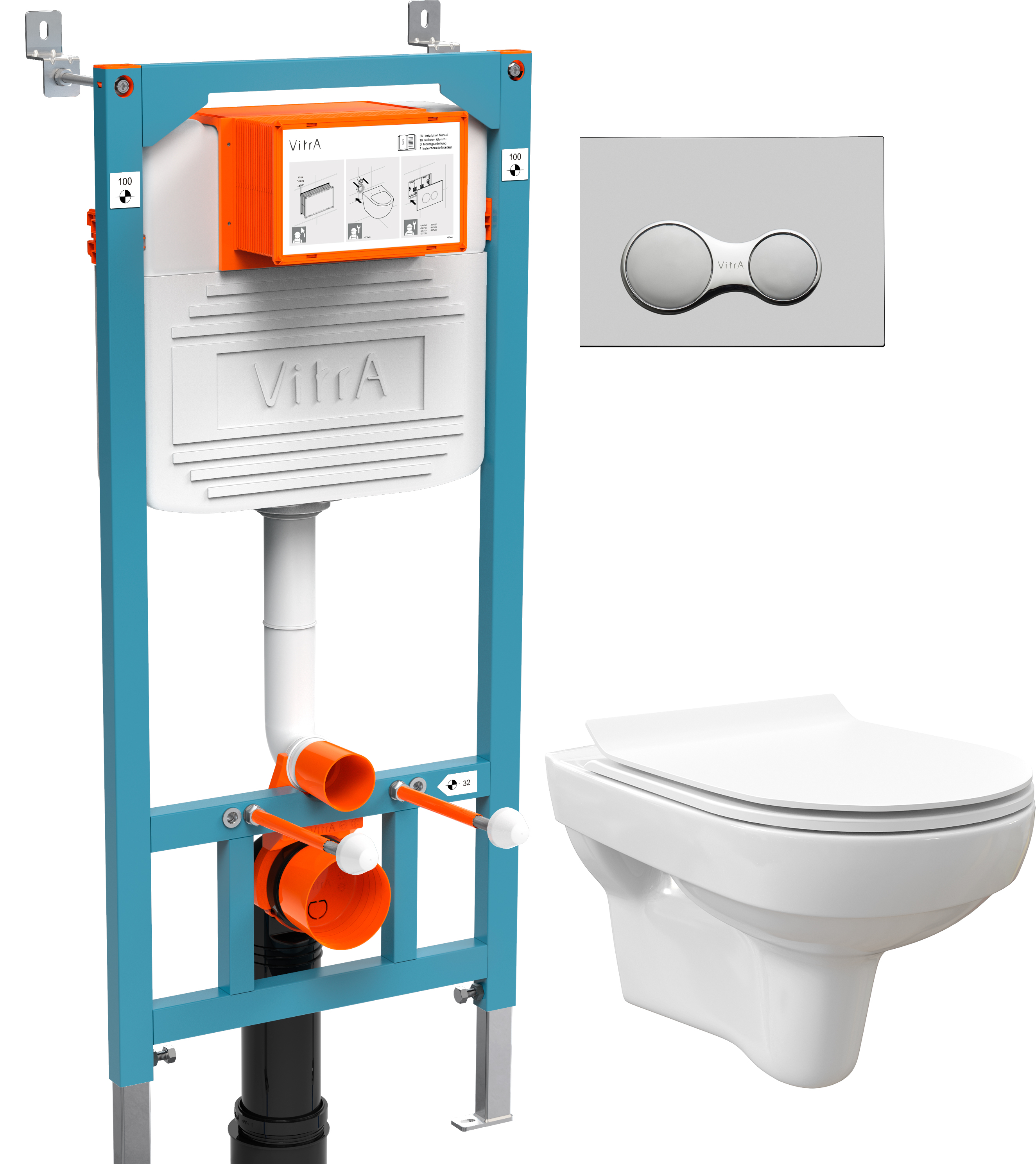 Комплект Унитаз подвесной STWORKI Хельсинки Clean On DPL EO slim 63429 безободковый + Инсталляциия VitrA 800-2010 с кнопкой смыва, хром