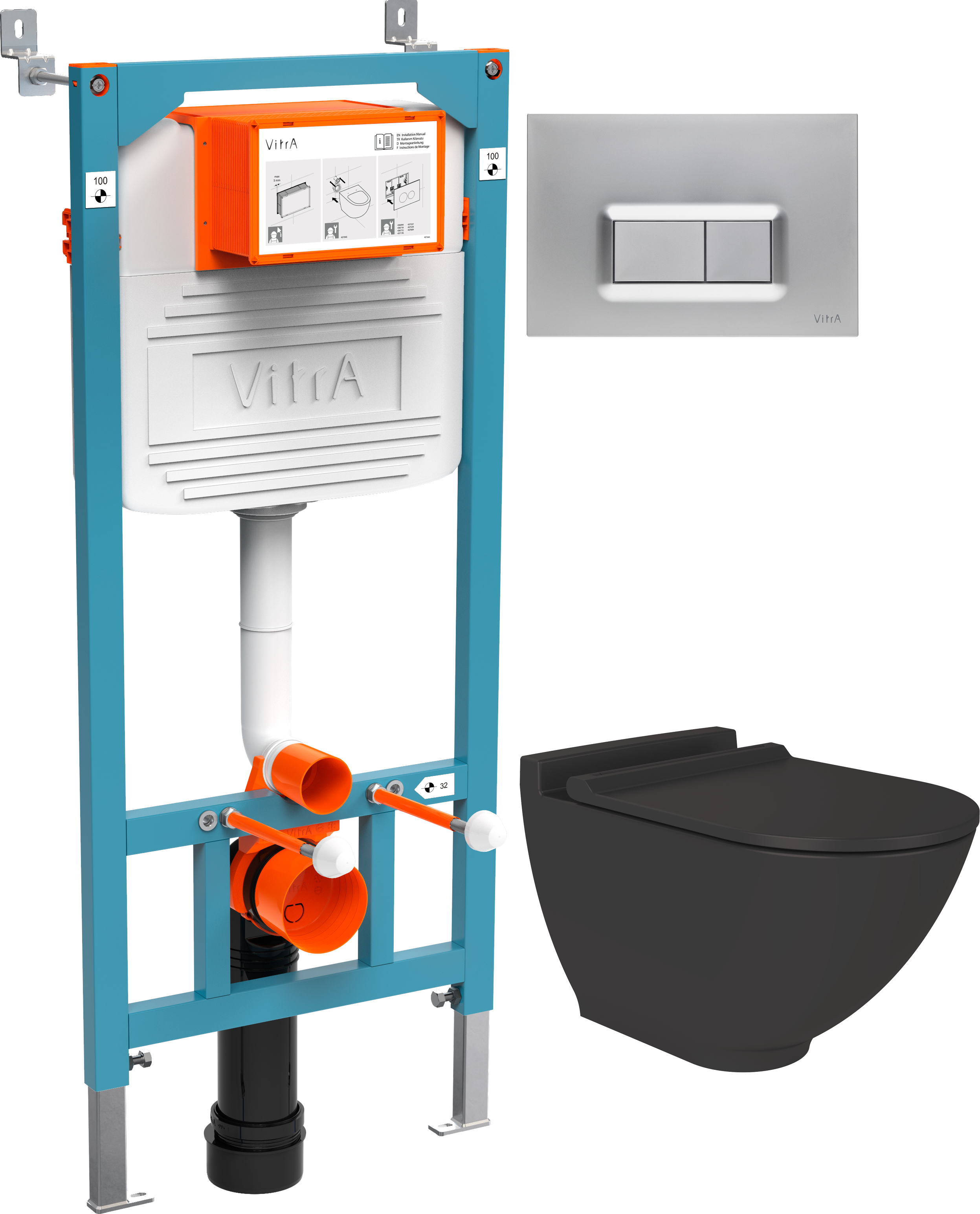 Комплект Унитаз подвесной STWORKI Rotenburg SWH52 безободковый + Инсталляция VitrA 800-2013 с кнопкой смыва, хром