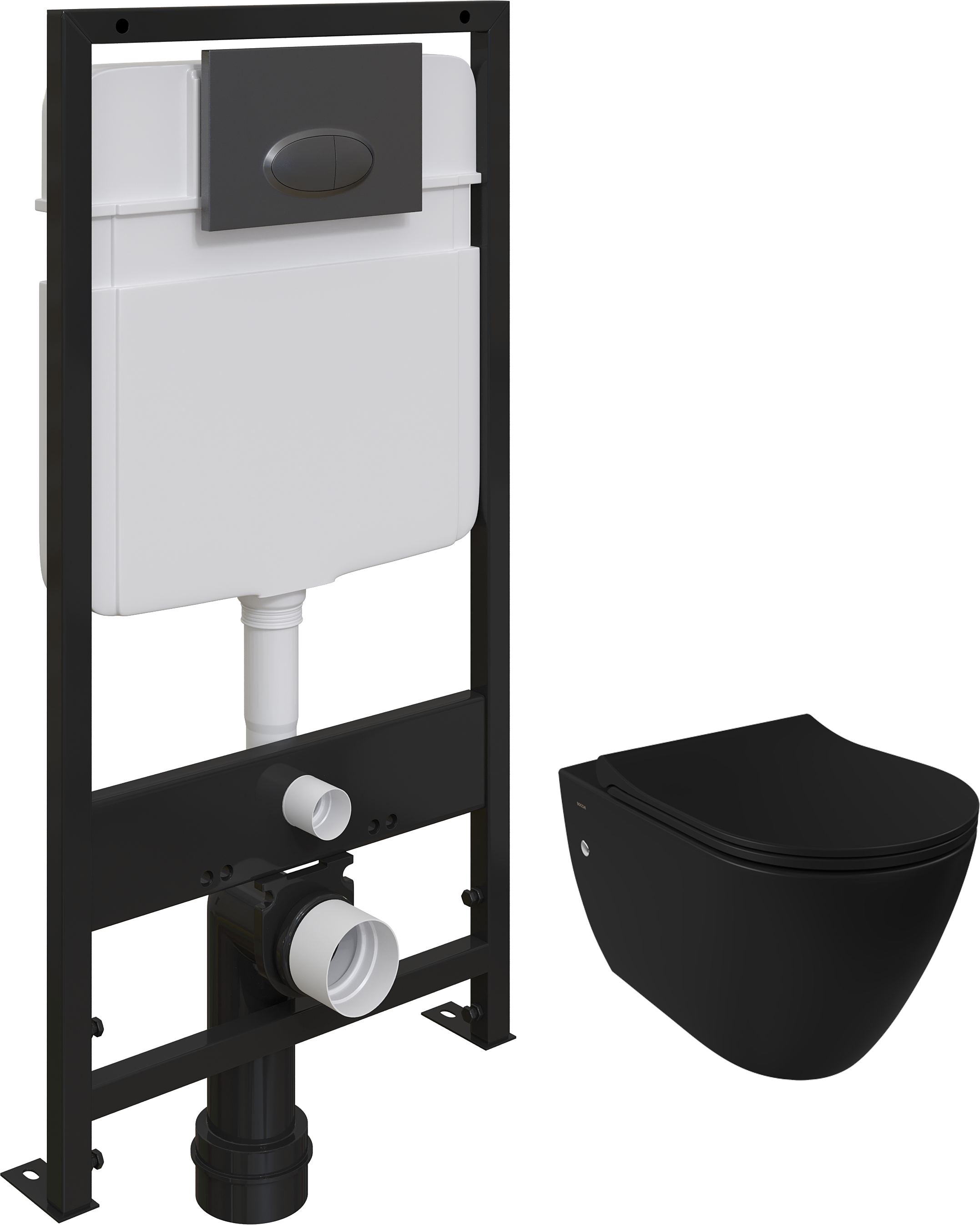 Комплект Унитаз подвесной BOCCHI Venezia 1295-004-0129 черный матовый, с крышкой A0336-004 с микролифтом + Система инсталляции для унитазов EWRIKA ProLT 0026-2020 с кнопкой смыва 0054 черной матовой