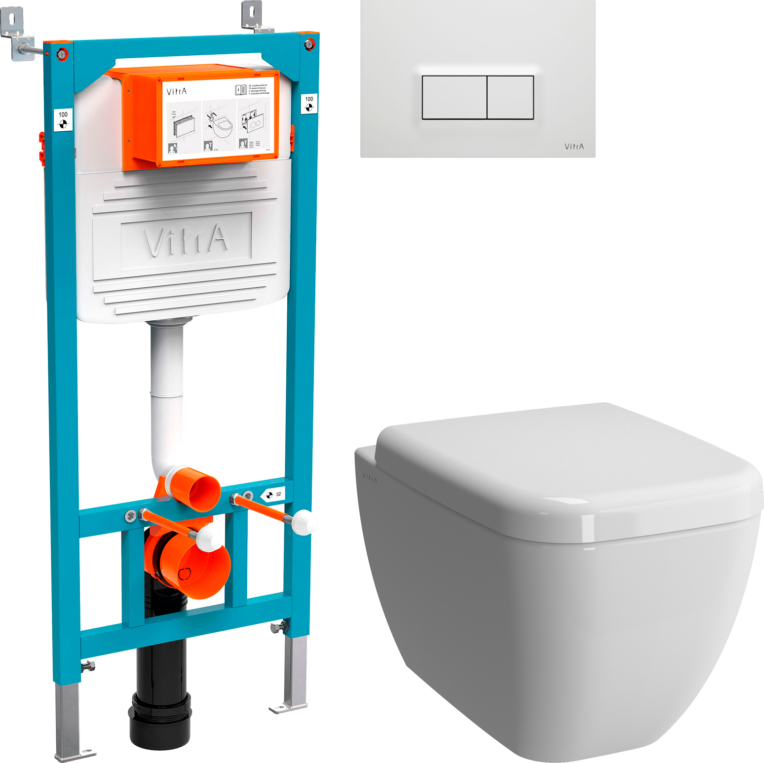 Комплект Унитаз подвесной VitrA Shift 7742B003-0075 с микролифтом + Крышка-сиденье NKP Dolce 0406 с микролифтом + Инсталляция 800-2012 с кнопкой смыва, белая