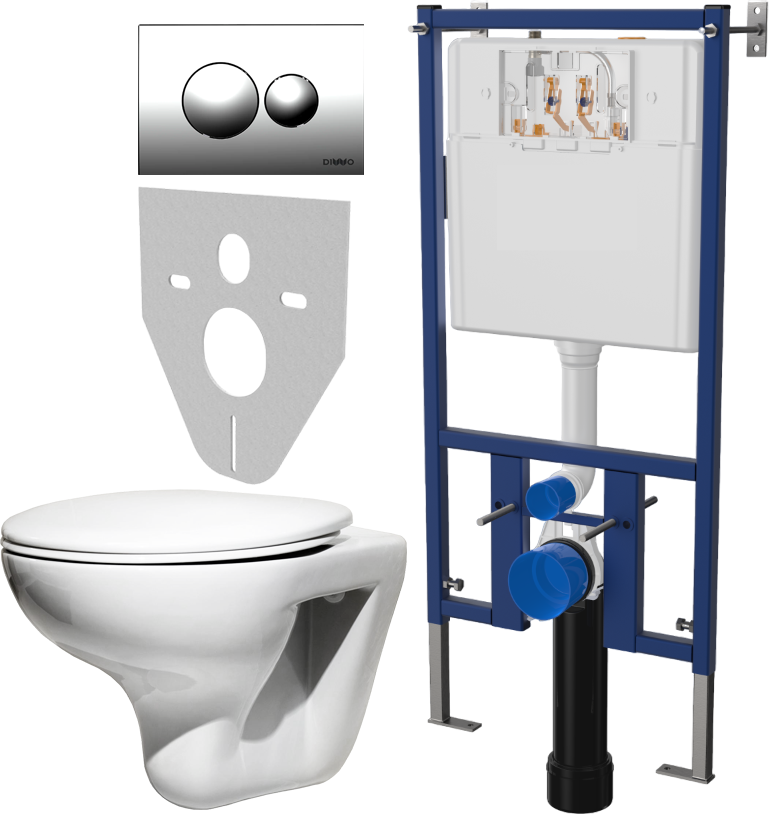 Комплект 4 в 1 Унитаз подвесной Roca Mateo 346200000 + Сиденье DIWO Матео 0346 быстросъемное, с микролифтом + Инсталляция 4501 + Кнопка 7312 цвет хром