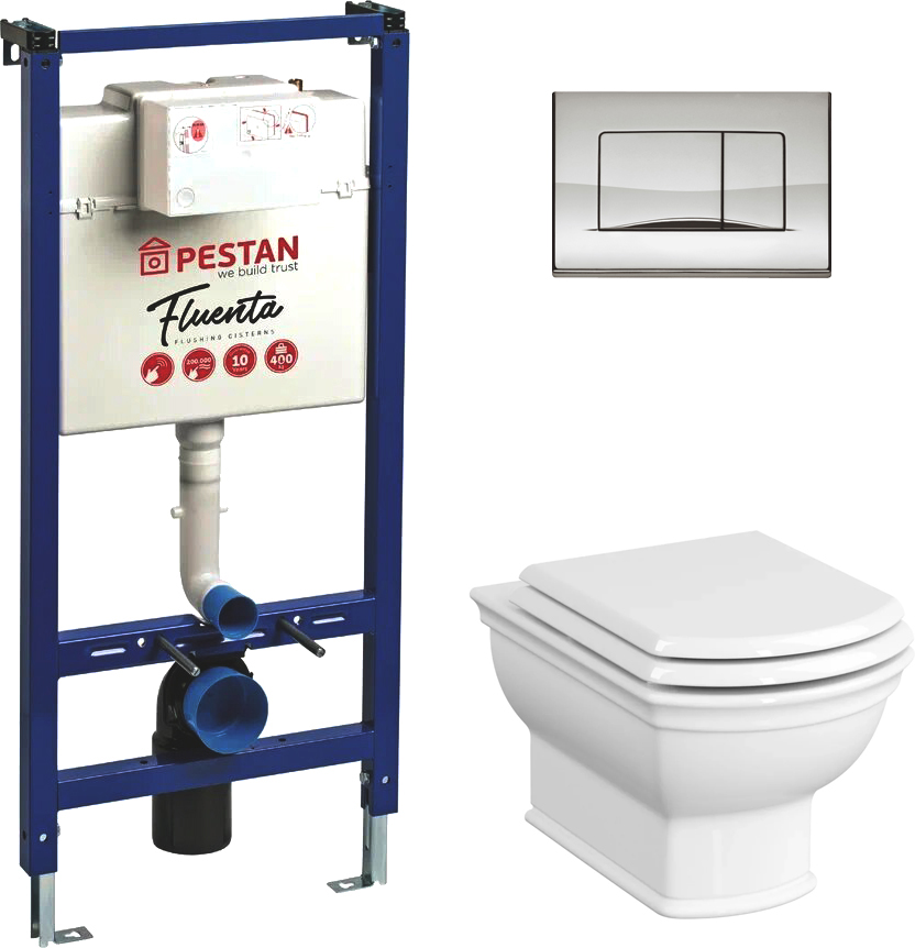 Комплект Унитаз подвесной VitrA Valarte 7805B003-0075 + Крышка-сиденье с микролифтом + Инсталляция Pestan Fluenta 40006356 с кнопкой смыва