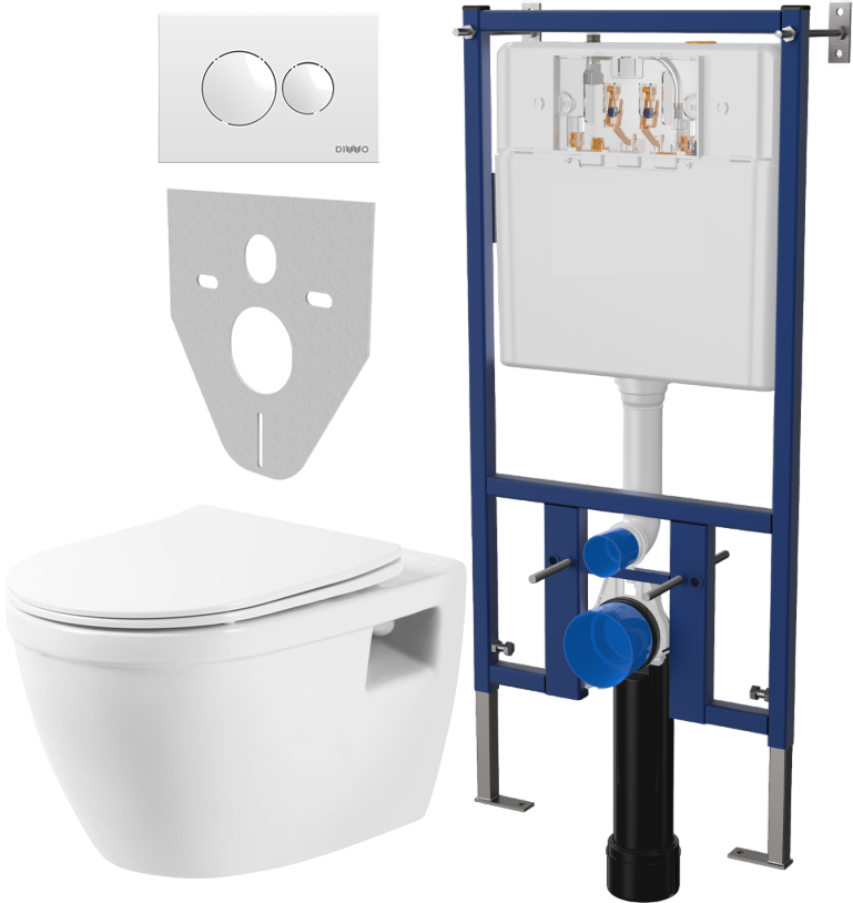 Комплект Унитаз подвесной BelBagno Loto BB070CHR/SC безободковый, с микролифтом + Система инсталляции для унитазов DIWO 4501 + Кнопка смыва DIWO 7310 белая