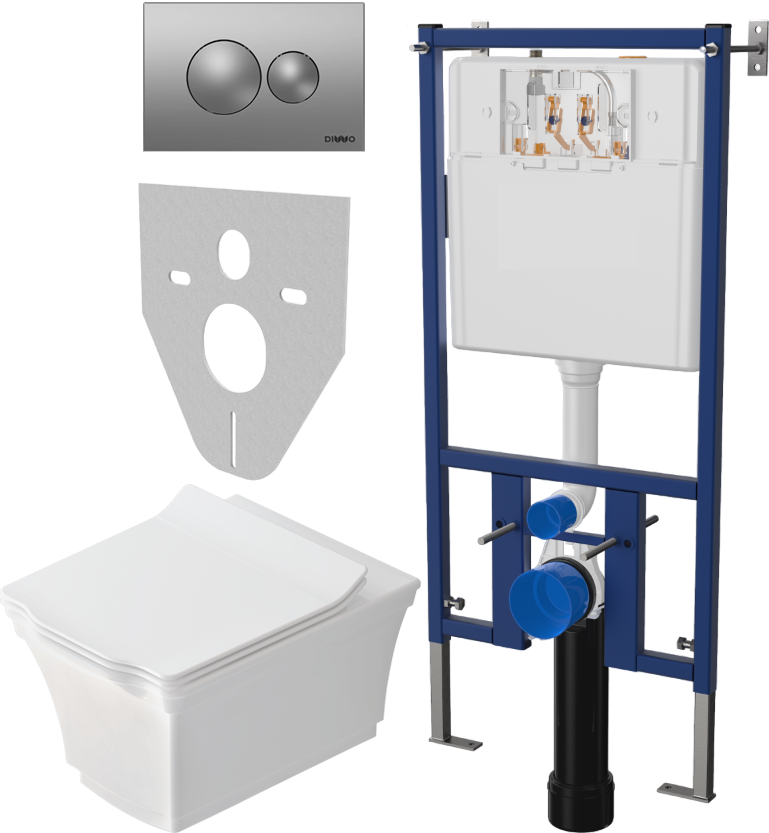 Комплект Унитаз подвесной STWORKI Хадстен SETK3304-0616-001-1-6000 с микролифтом + Система инсталляции для унитазов DIWO 4501 + Кнопка смыва DIWO 7311 хром матовый