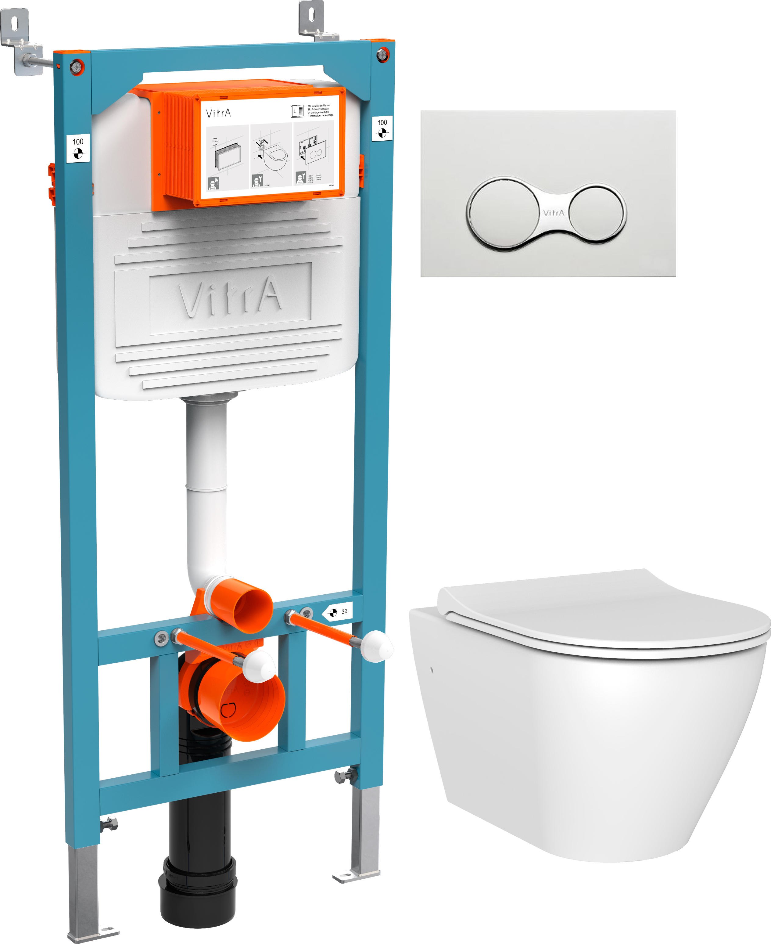 Комплект Унитаз подвесной STWORKI Merlingen MWH55 + Инсталляция VitrA 800-2009 с белой кнопкой смыва