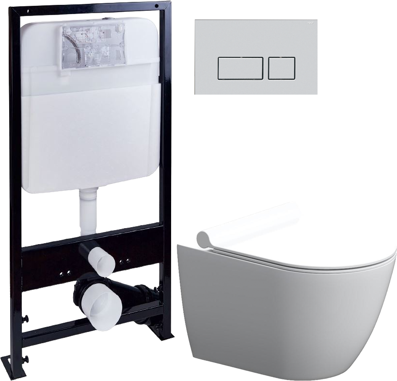 Комплект Унитаз подвесной STWORKI Нюборг HCNBG1700SC безободковый, с микролифтом + Инсталляция EWRIKA ProLT 0026-2020 + Кнопка 0040 хром матовый