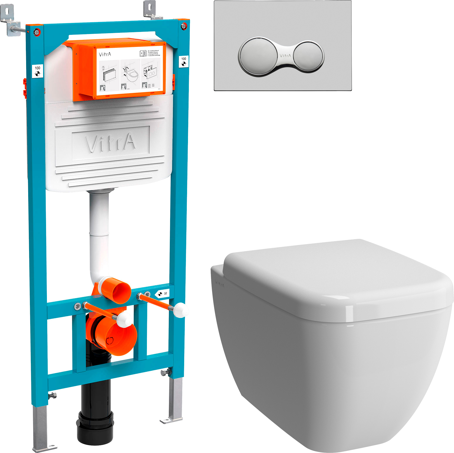 Комплект Унитаз подвесной VitrA Shift 7742B003-0075 с микролифтом + Крышка-сиденье NKP Dolce 0406 с микролифтом + Инсталляция 800-2010 с кнопкой смыва, хром