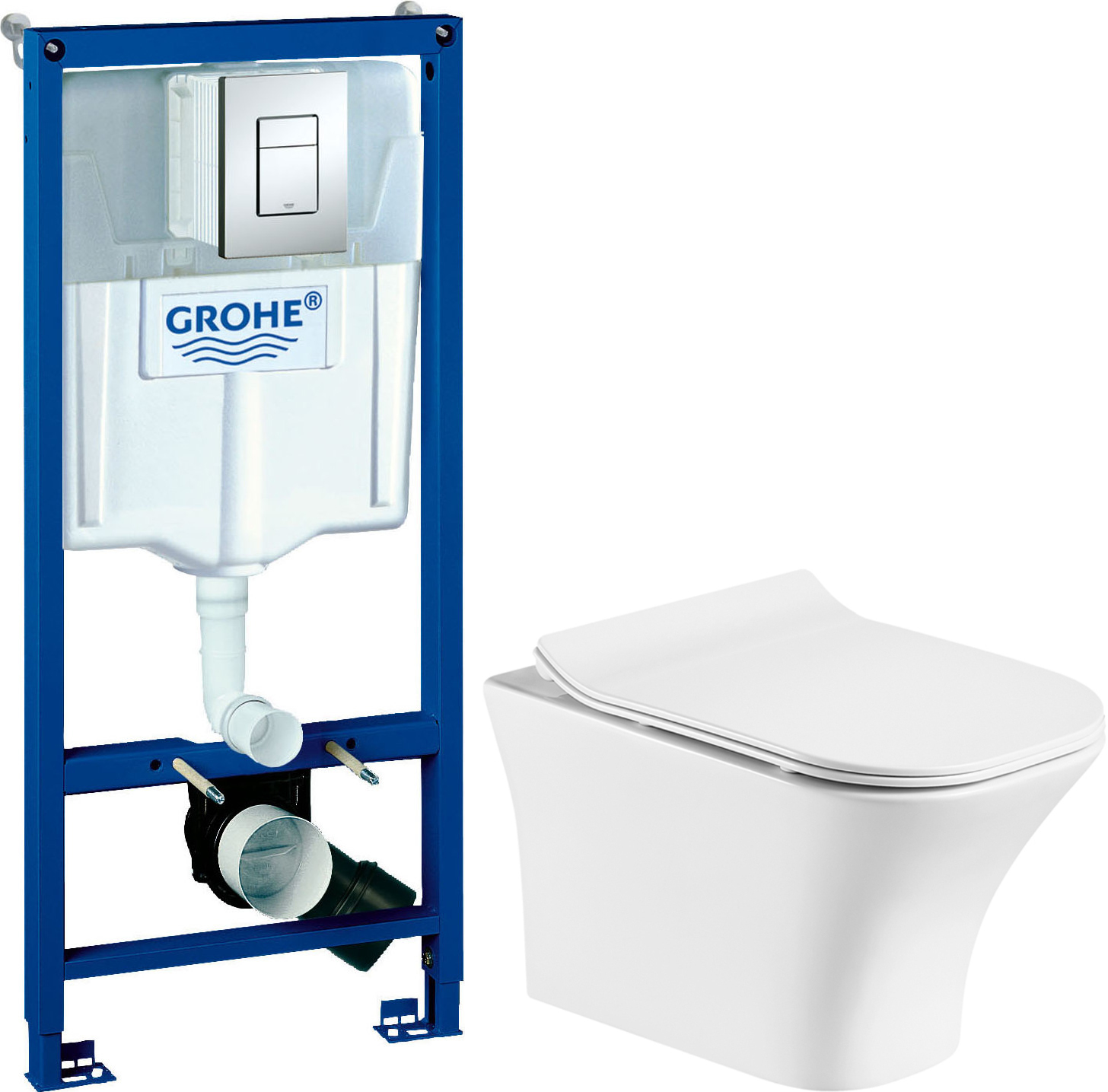 Комплект  Унитаз подвесной STWORKI Монтре MO-01up безободковый, с микролифтом + Система инсталляции для унитазов Grohe Rapid SL 38772001 3 в 1 с кнопкой смыва