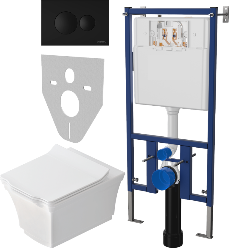Комплект Унитаз подвесной STWORKI Хадстен SETK3304-0616-001-1-6000 с микролифтом + Система инсталляции для унитазов DIWO 4501 + Кнопка смыва DIWO 7313 черная матовая