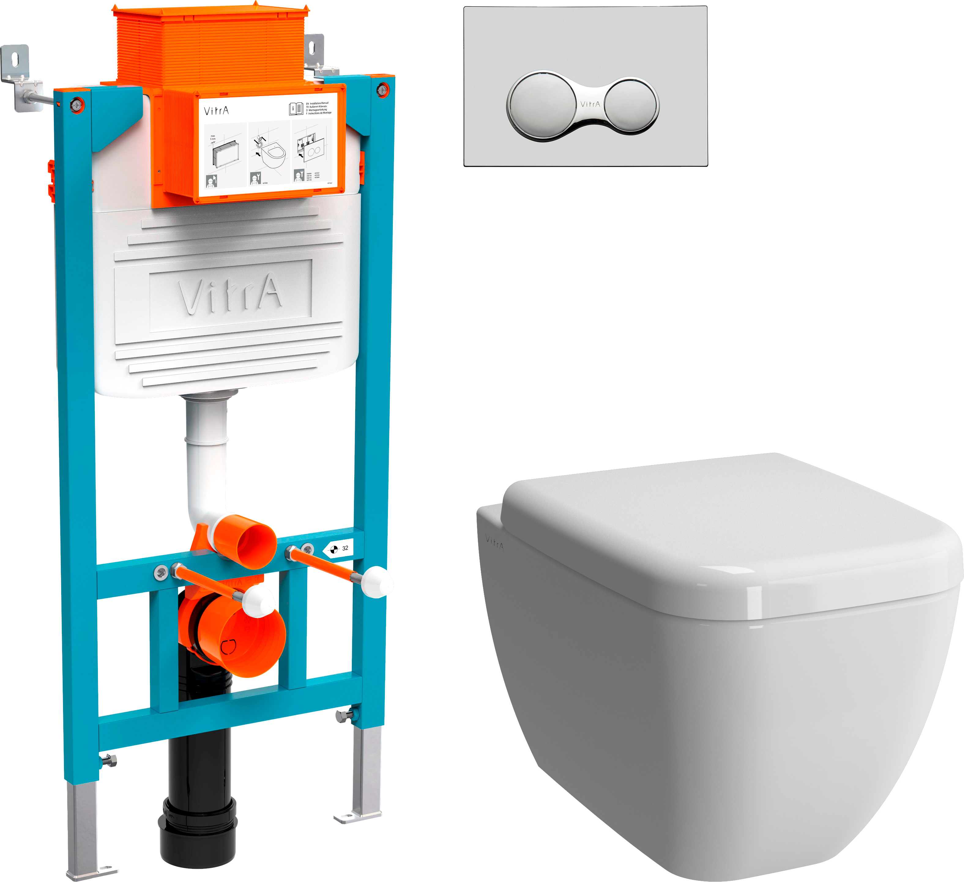 Комплект  Унитаз подвесной VitrA Shift 7742B003-0075 с микролифтом + Крышка-сиденье NKP Dolce 0406 с микролифтом + Система инсталляции для унитазов VitrA 800-2015 с кнопкой смыва, хром