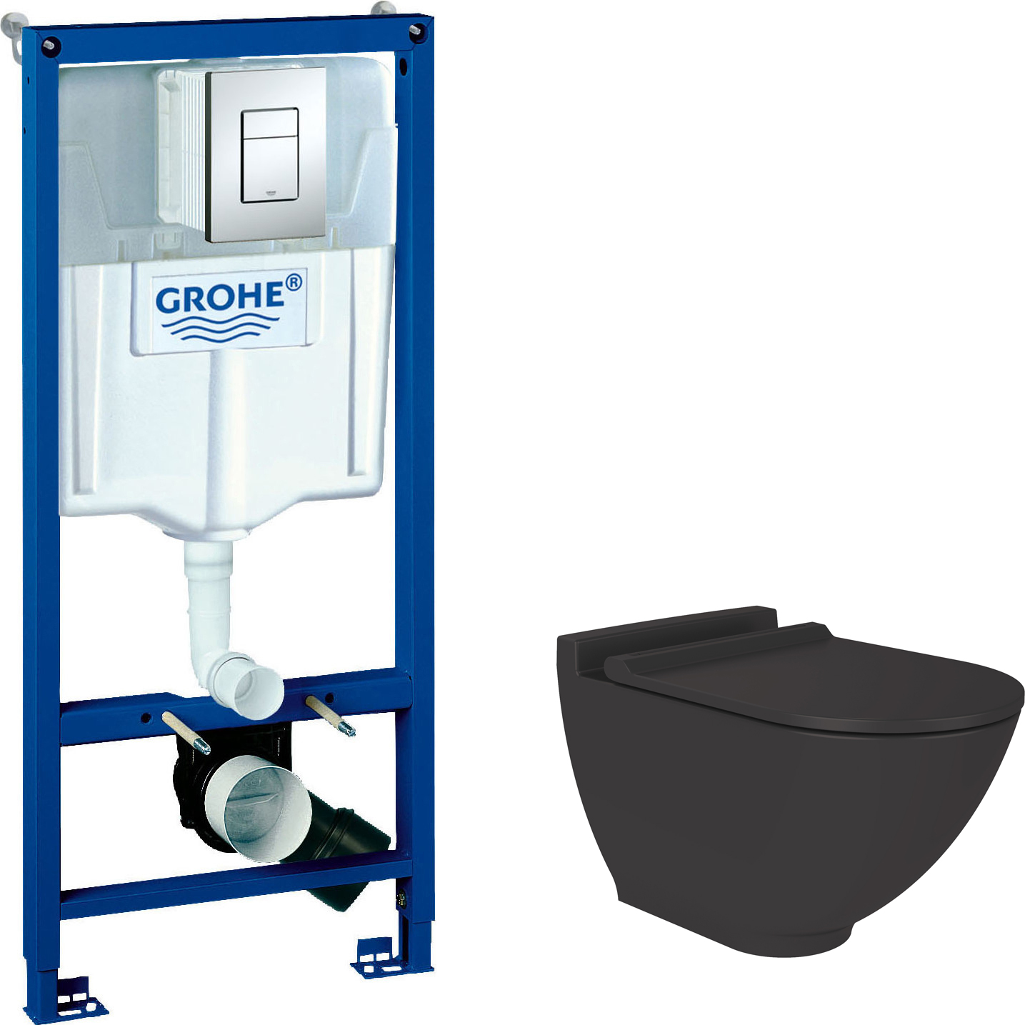 Комплект Унитаз подвесной STWORKI Rotenburg SWH52 безободковый + Инсталляция Grohe Rapid SL 38772001 3 в 1 с кнопкой смыва