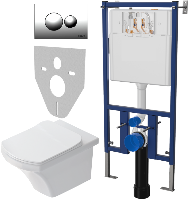 Комплект Унитаз подвесной STWORKI Хальмстад SETK2804-0606-001-1-6000 с микролифтом + Система инсталляции для унитазов DIWO 4501 + Кнопка смыва DIWO 7312 хром