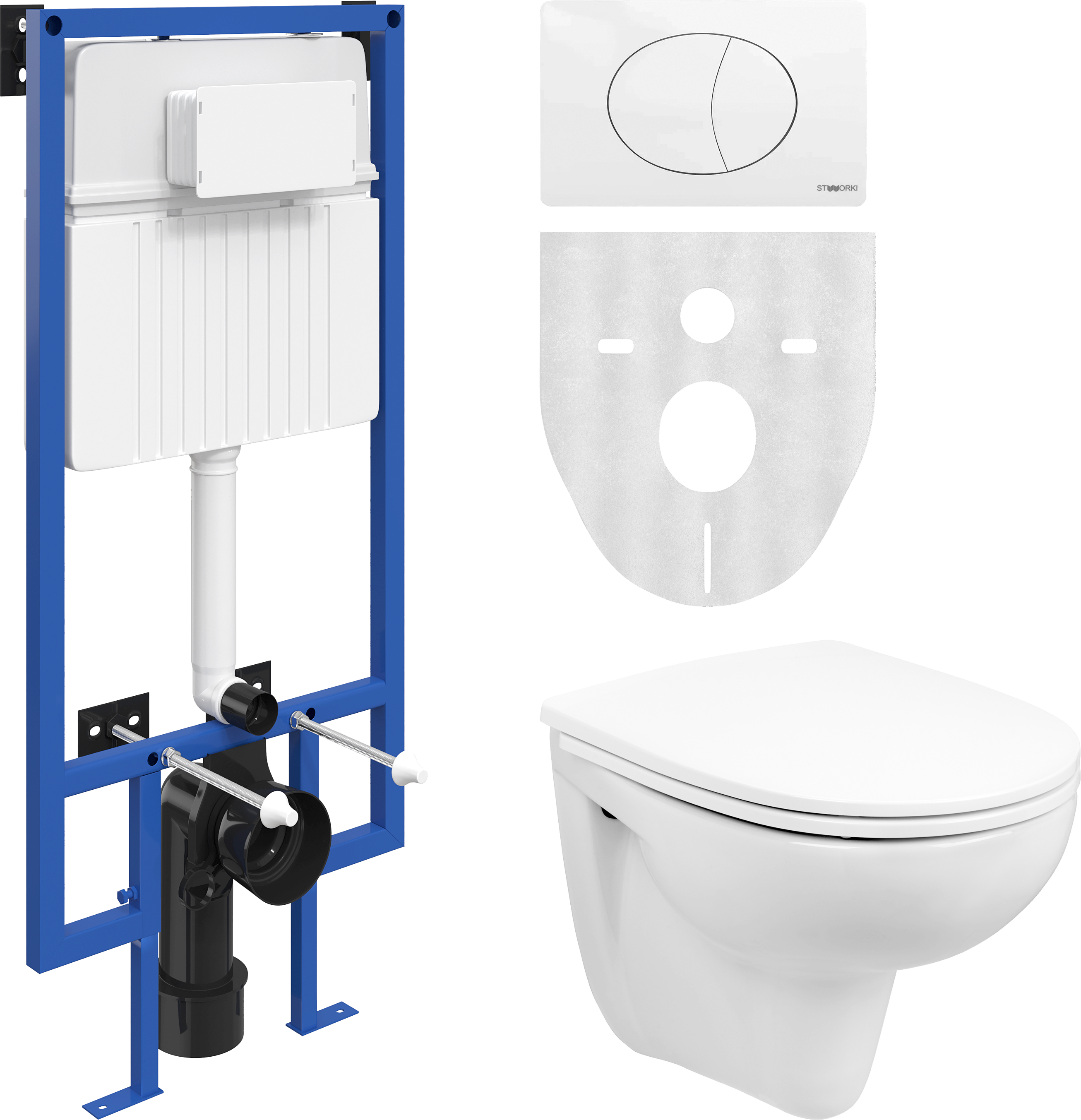 Комплект 3 в 1 Унитаз подвесной Wanfald Lauta 47302100005 + Инсталляция STWORKI 510162 + Кнопка 230824 цвет матовый белый