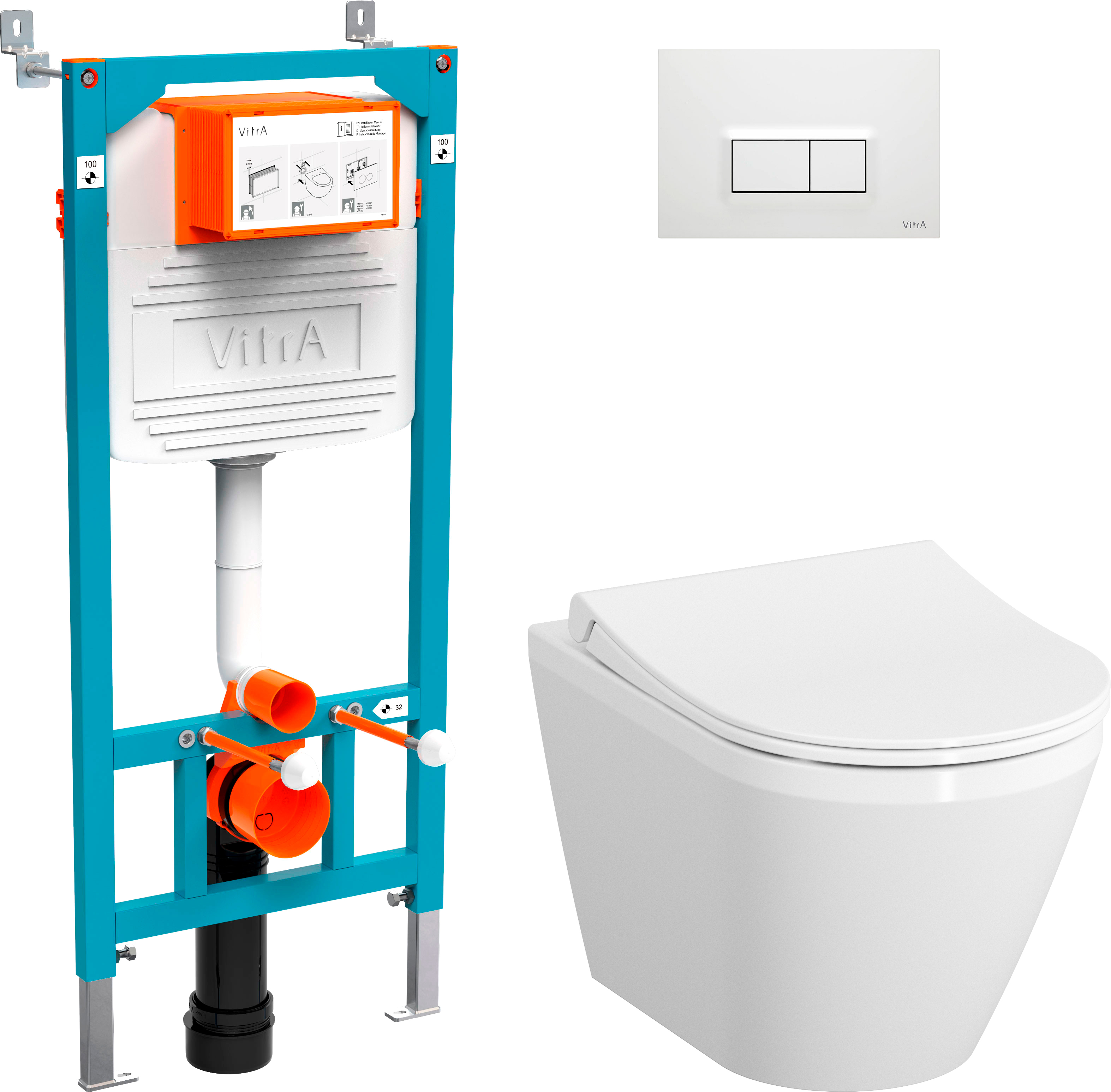 Комплект Унитаз подвесной VitrA Integra 7040B003-0075 + Крышка 110-003-019 + Инсталляция 800-2012 с кнопкой смыва, белая