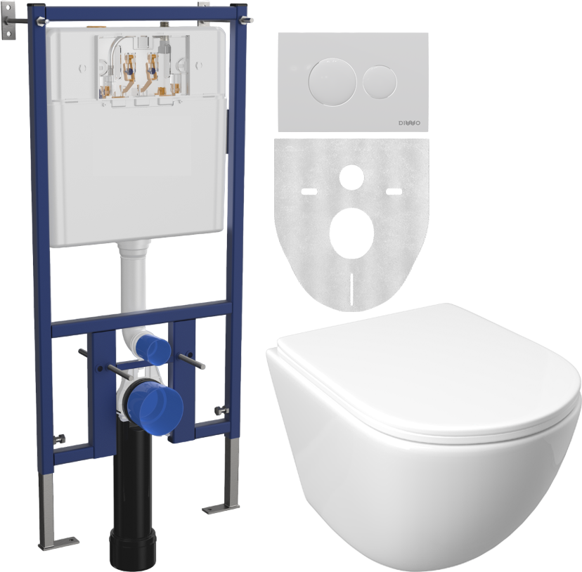 Комплект Унитаз подвесной DIWO Смоленск 11338-1-2 11Z-IG11 безободковый, с микролифтом + Инсталляция 4501 + Кнопка 7310 белая