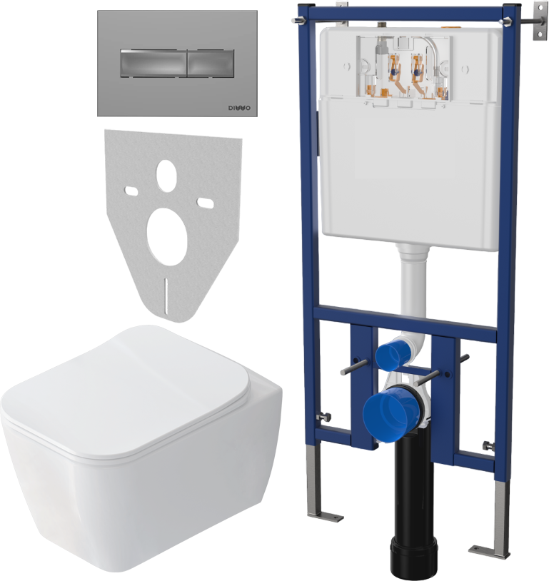 Комплект Унитаз подвесной STWORKI Монтре SETK3204-2616 безободковый, с микролифтом + Система инсталляции для унитазов DIWO 4501 + Кнопка смыва DIWO 7321 хром матовый