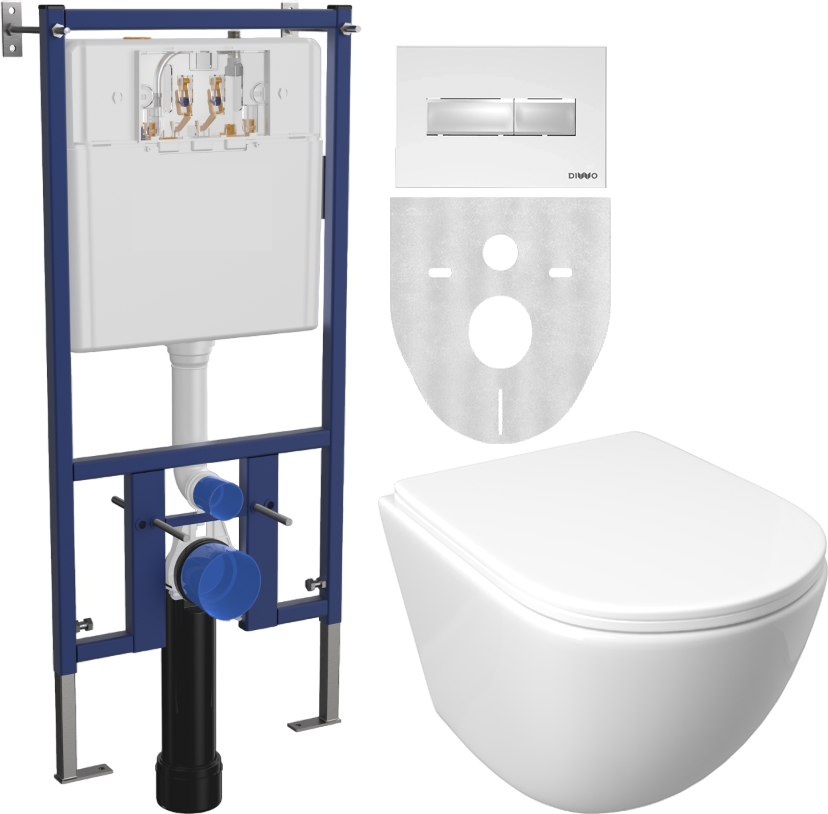 Комплект Унитаз подвесной DIWO Смоленск 11338-1-2 11Z-IG11 безободковый, с микролифтом + Инсталляция 4501 + Кнопка 7320 белая