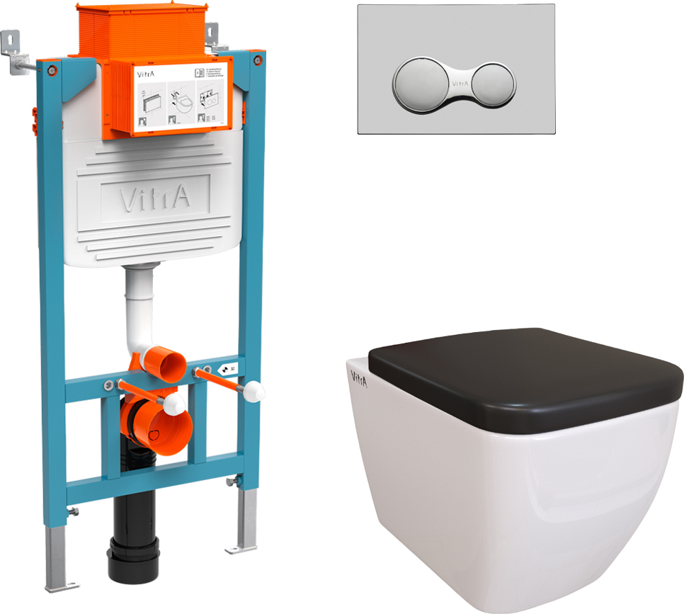 Комплект Унитаз подвесной Vitra Shift 7742B003-0075 с крышкой 91-083-009 + система инсталляции 800-2015 кнопка смыва хром
