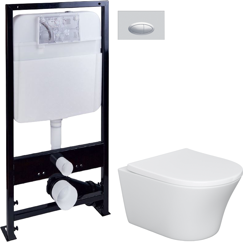 Комплект Унитаз подвесной STWORKI Вестерос HCVST1700SC безободковый, с микролифтом + Инсталляция EWRIKA ProLT 0026-2020 + Кнопка 0050 хром матовый